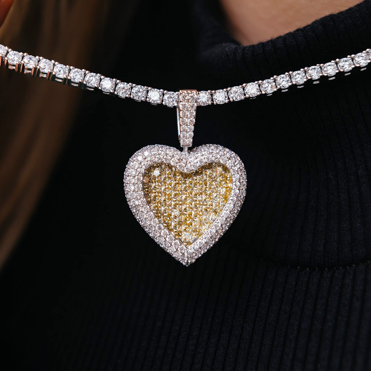 Canary Diamond Baguette Heart Pendant