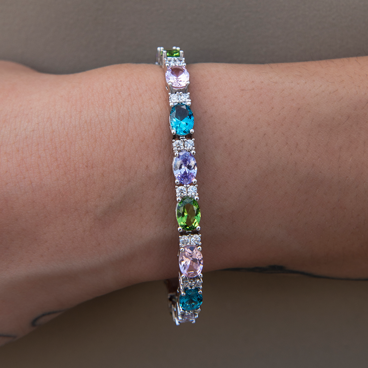 Multicolor Mixed Oval Cut Tennis Royal Stones Bracelet- 5mm