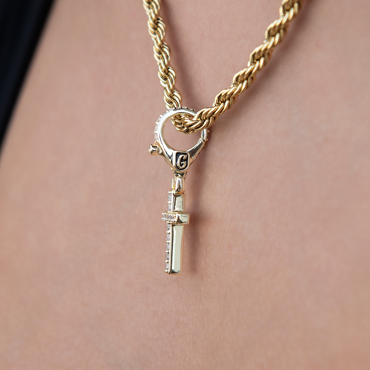 Iced Micro Cross Clip On Pendant in Yellow Gold