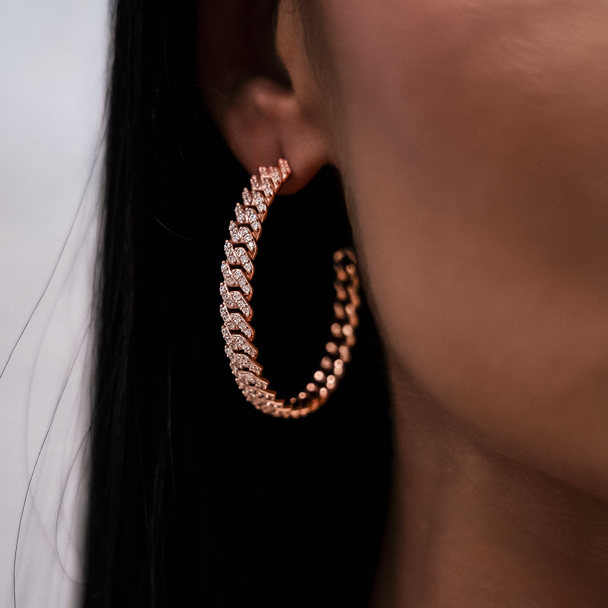 Diamond Prong Hoop Earrings in Rose Gold