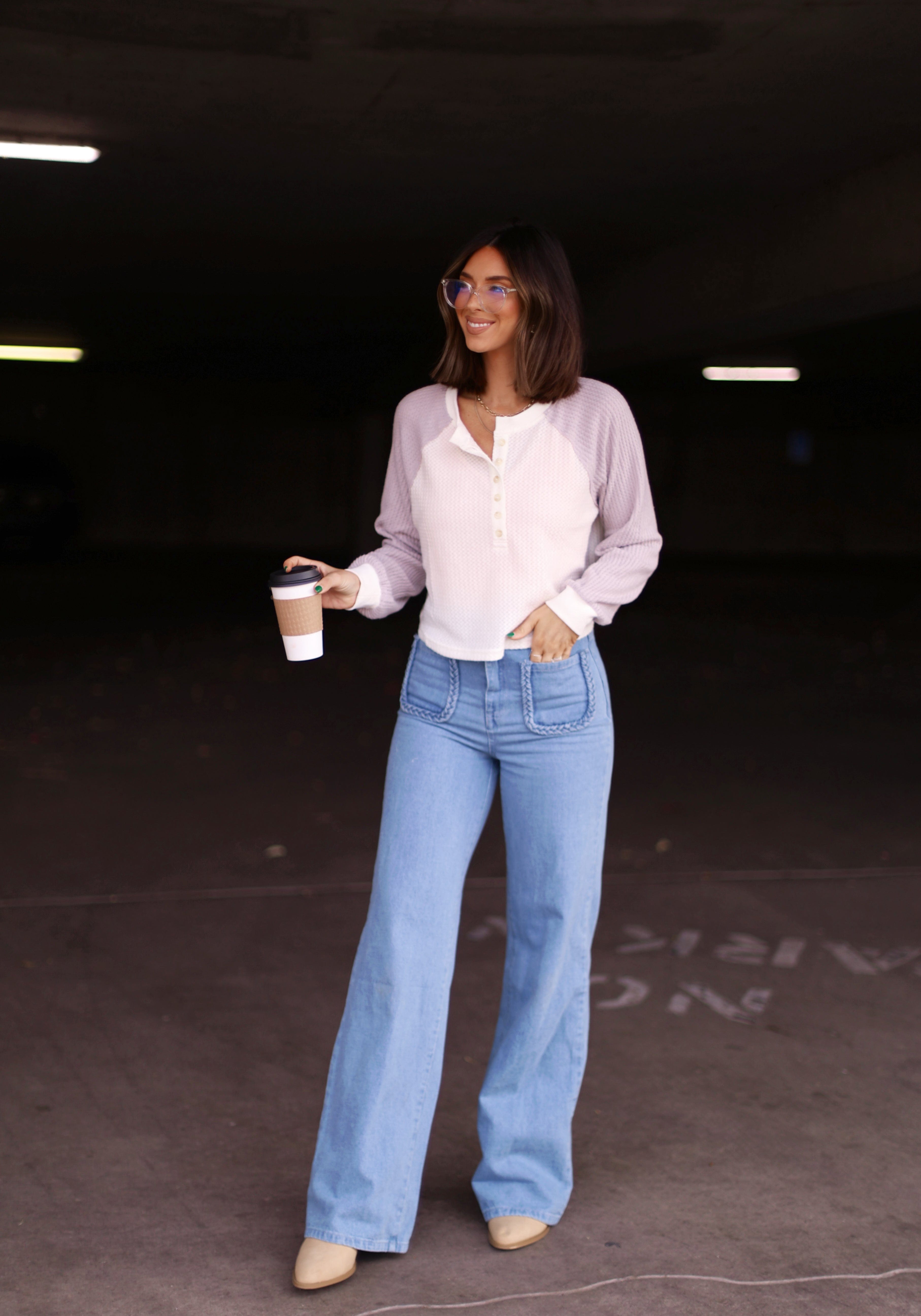 Grey Color Block Henley Top