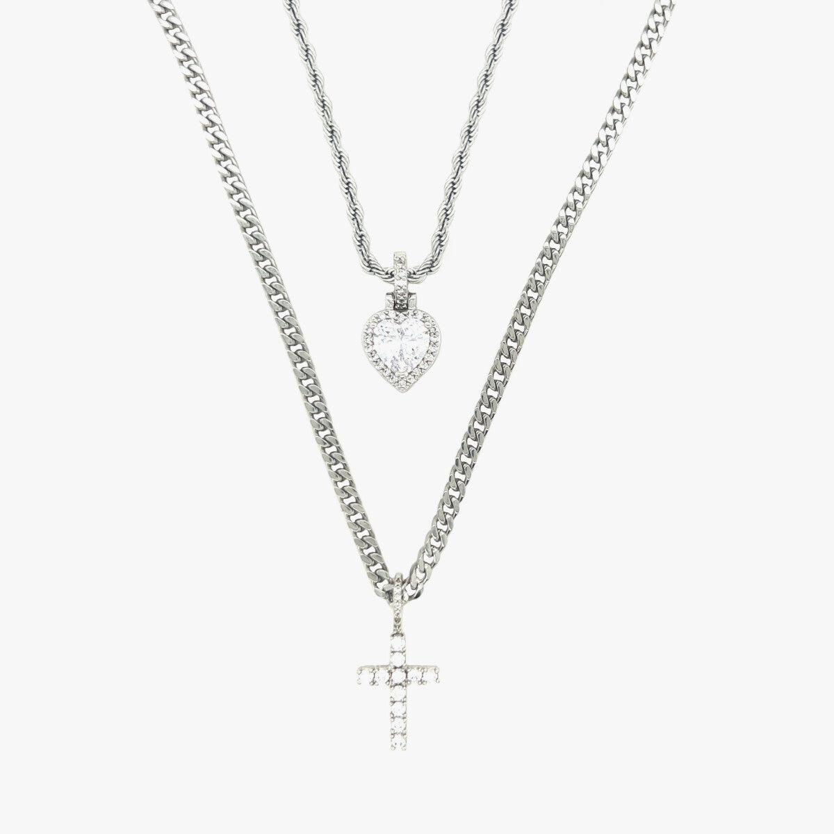 Heart and Cross Set in White Gold