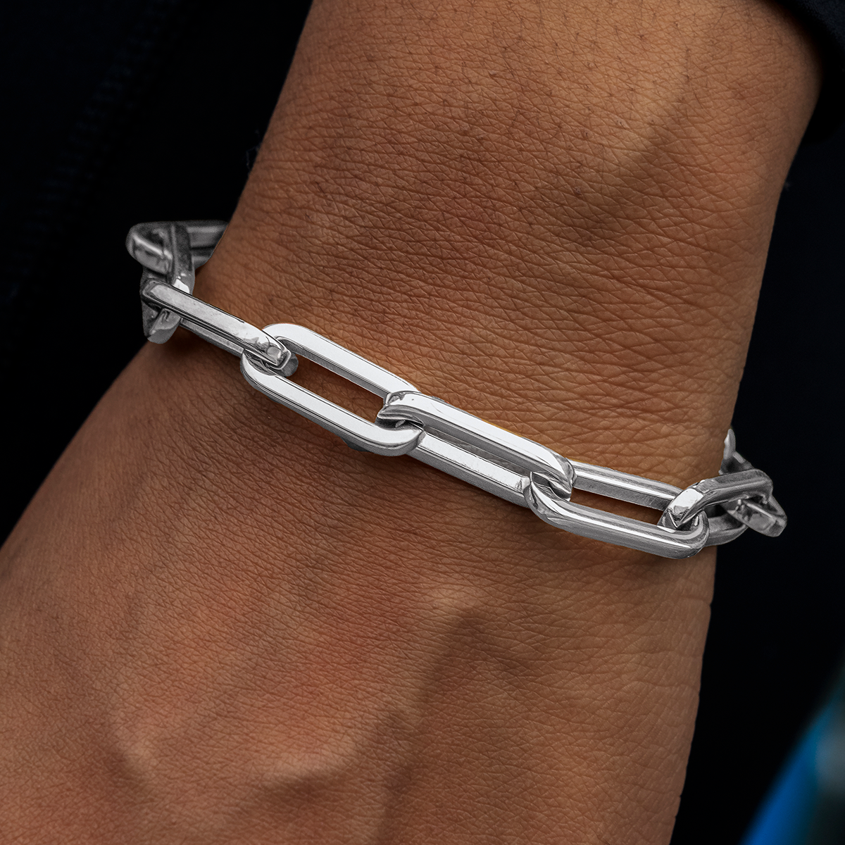 Paper Clip Bracelet in White Gold- 8mm