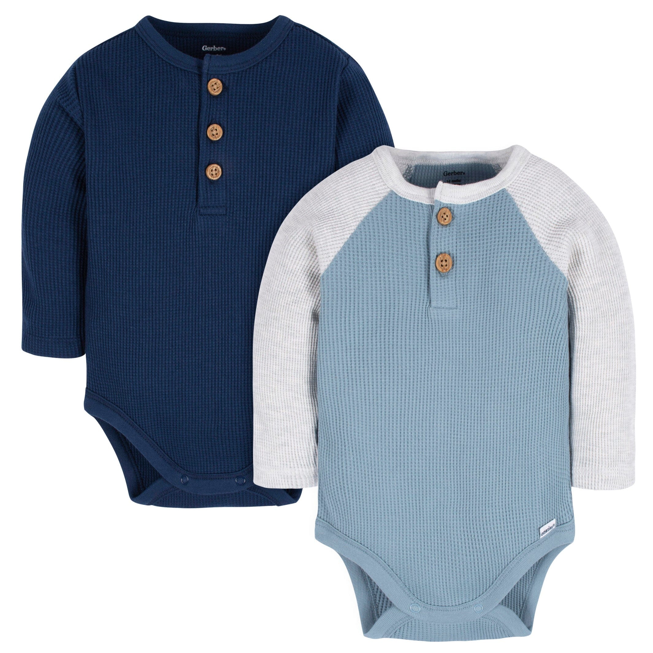 2-Pack Baby Boys Navy & Light Blue Long Sleeve Henley Onesies Bodysuits