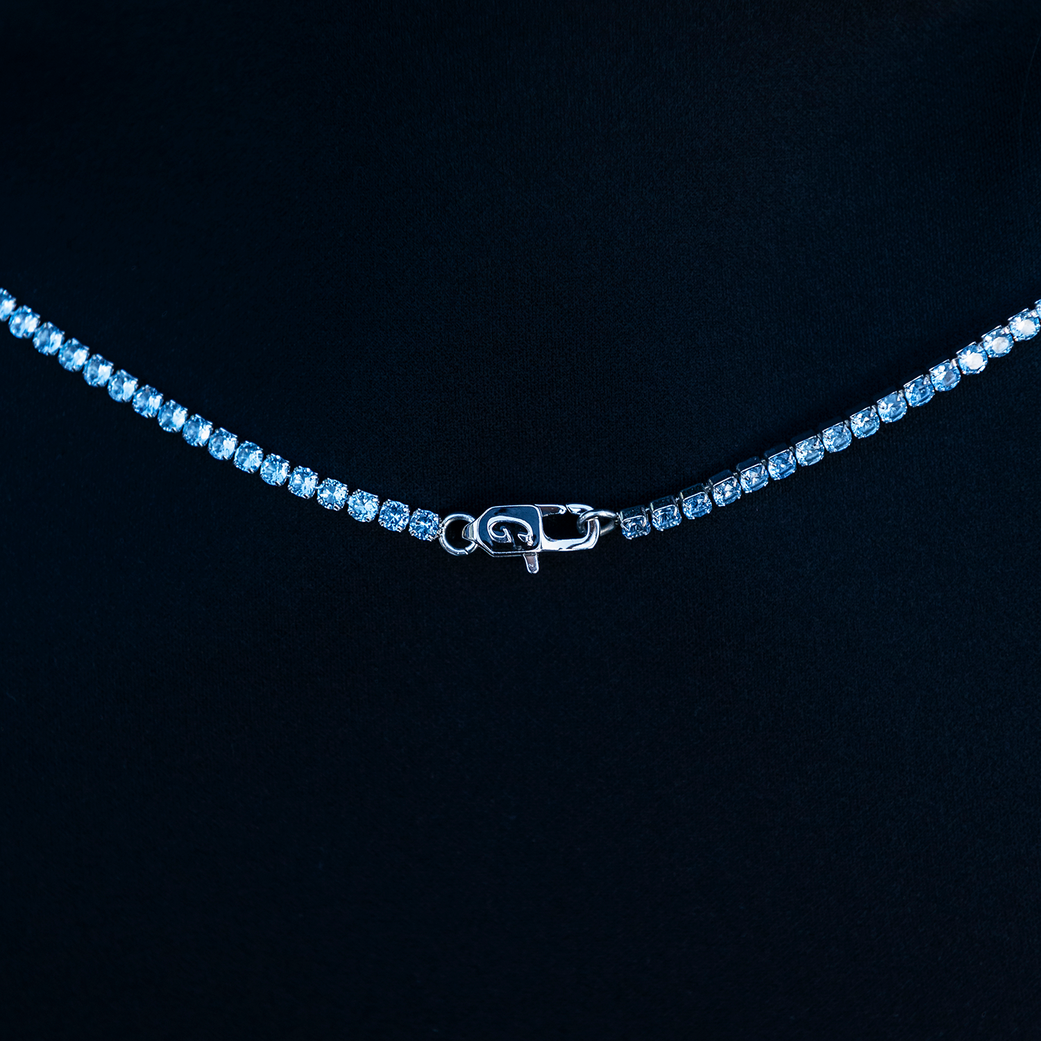 Blue Topaz Diamond Micro Tennis Necklace