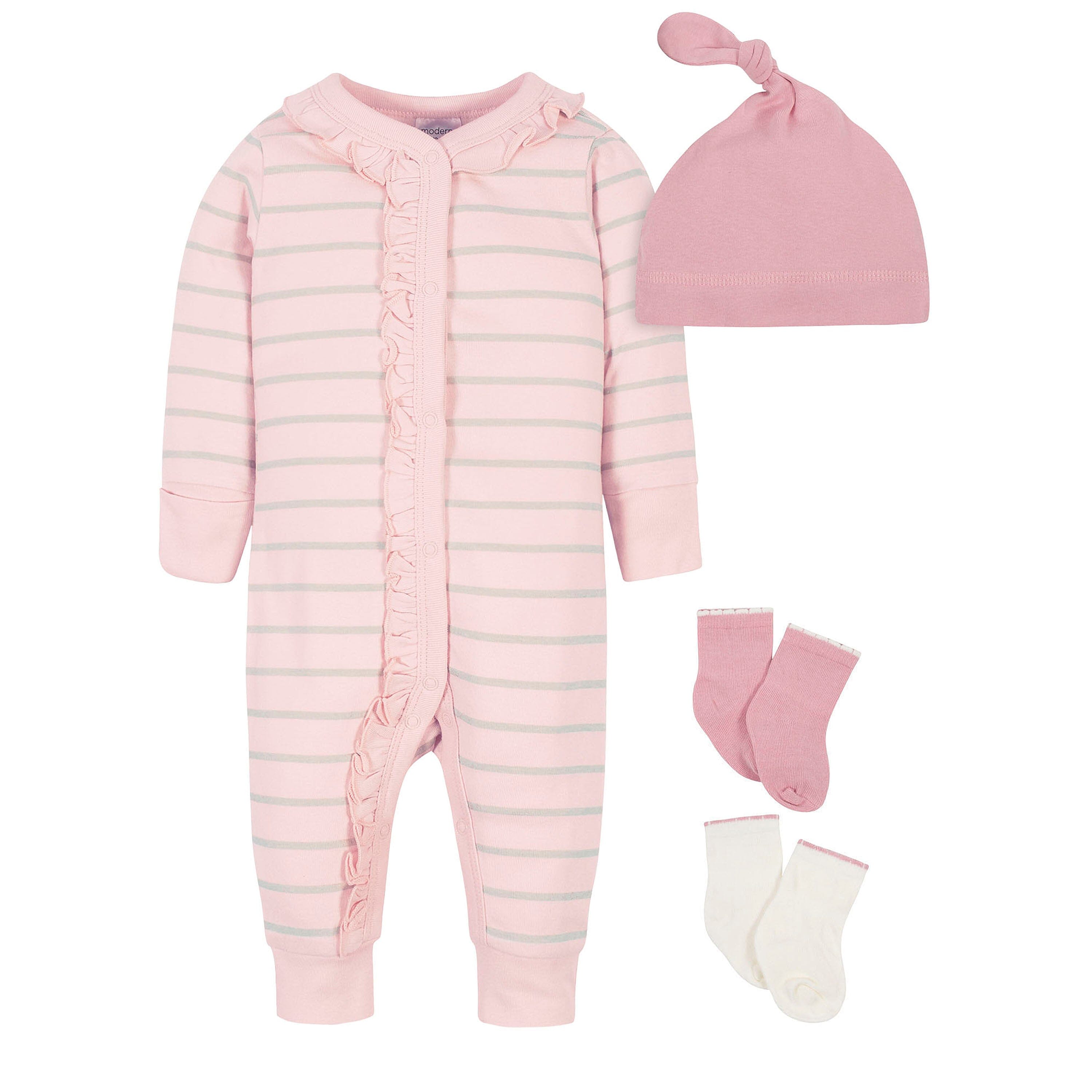 4-Piece Baby Girls Pink Coverall Set