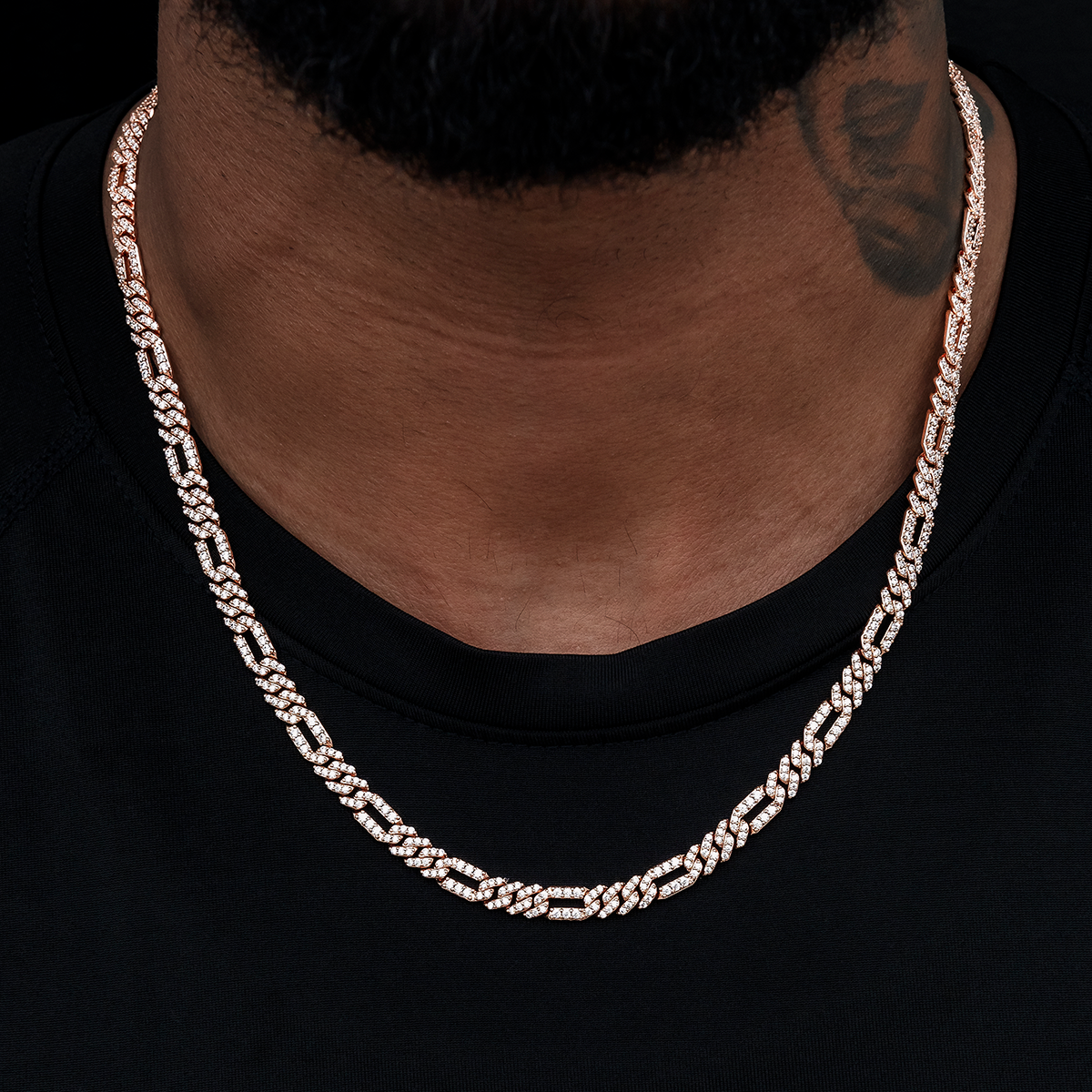 Diamond Figaro Chain in Rose Gold- 6mm