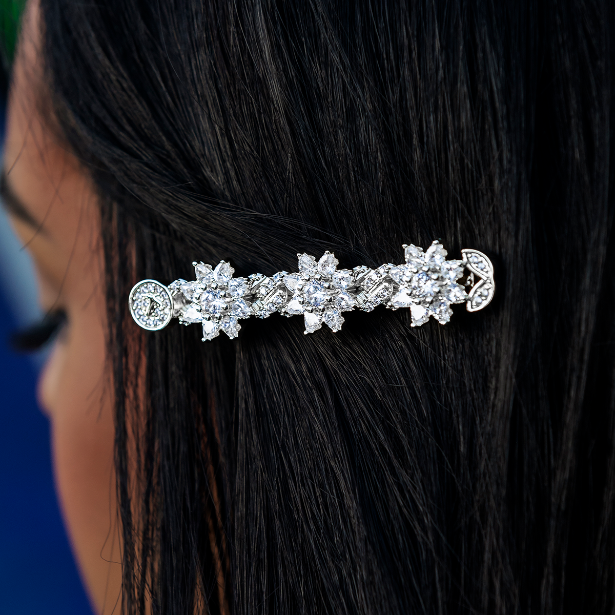 Diamond Flower Barrette in White Gold- 7mm