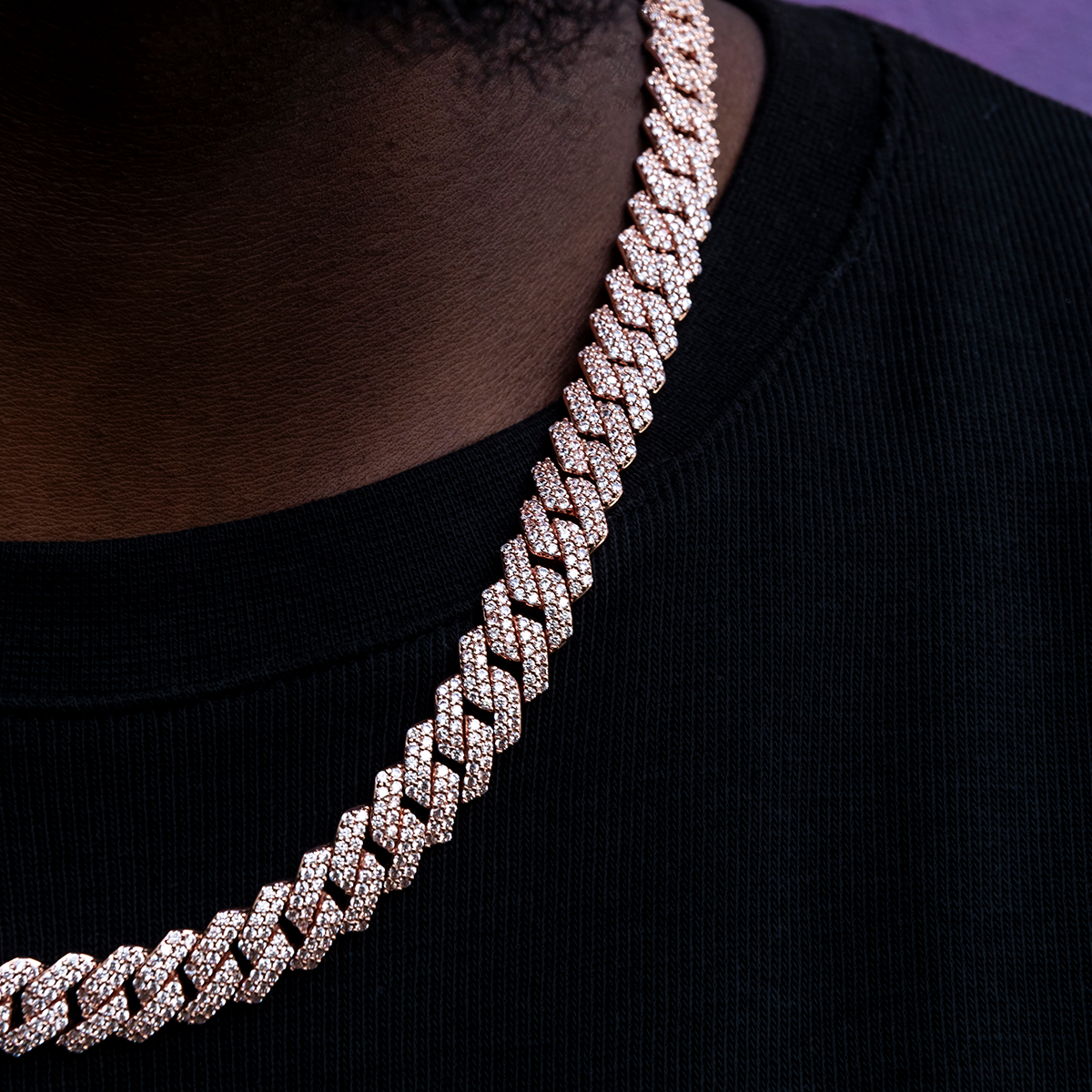 Diamond Prong Link Chain in Rose Gold- 12mm