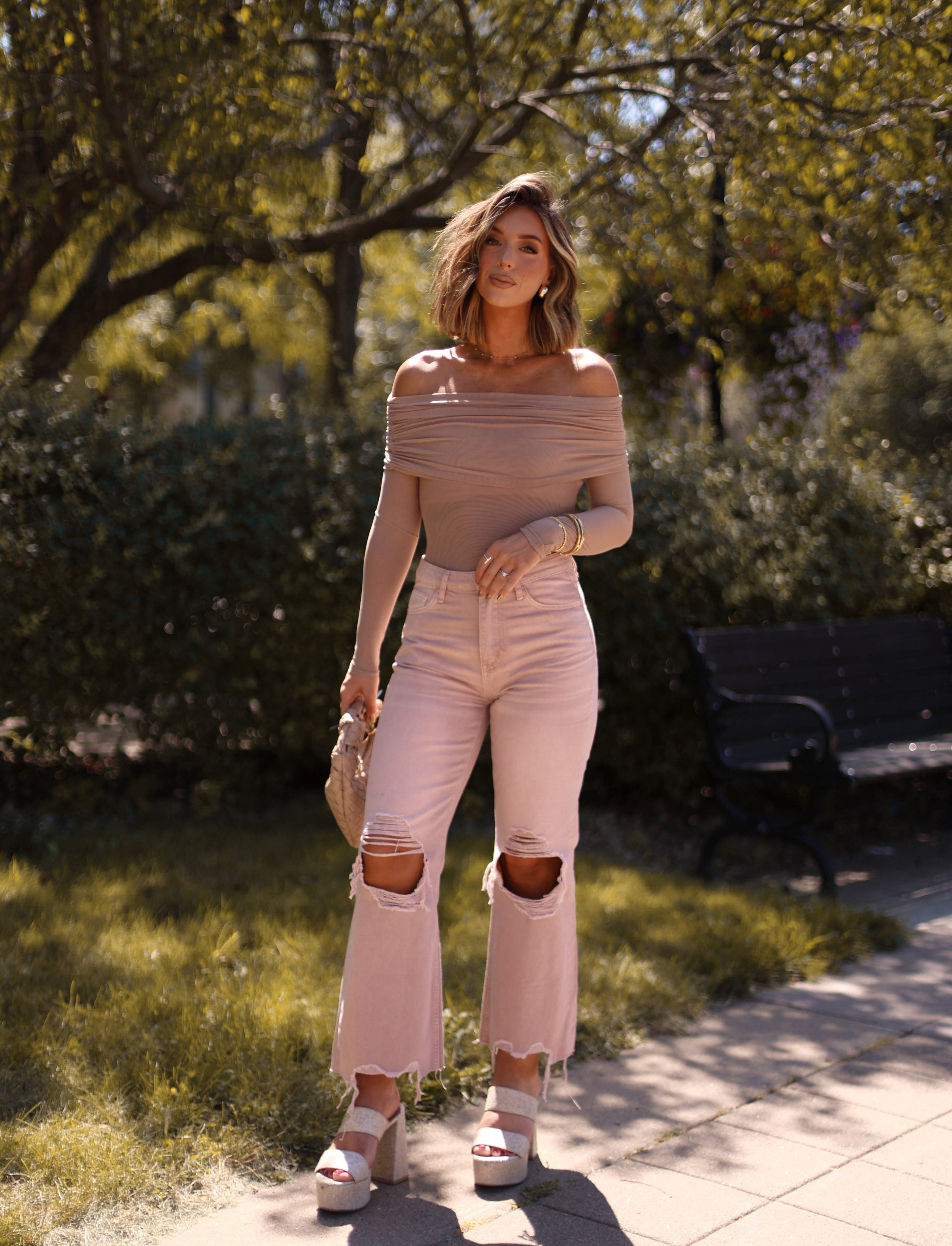 Mauve Crop Flare Denim