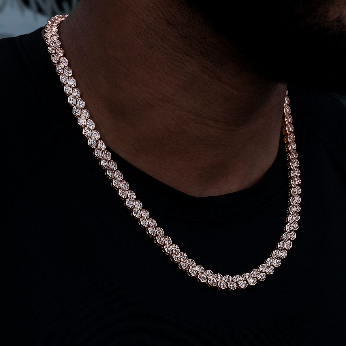 Diamond Pave Flat Reptile Chain in Rose Gold-4mm