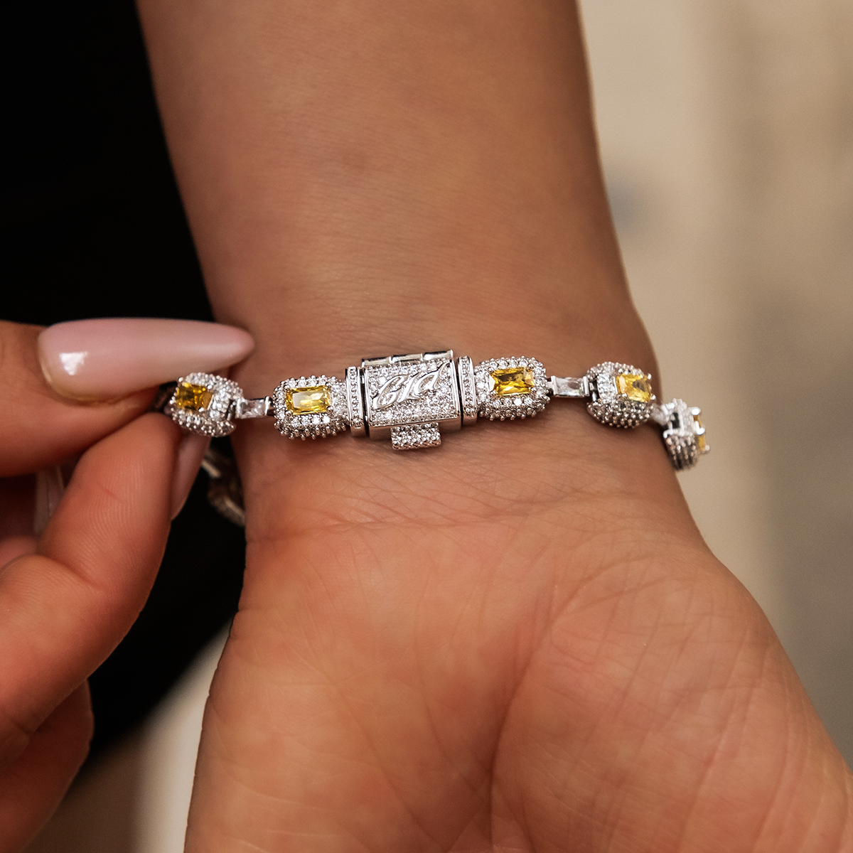 Iced Canary Cushion Cut Bracelet