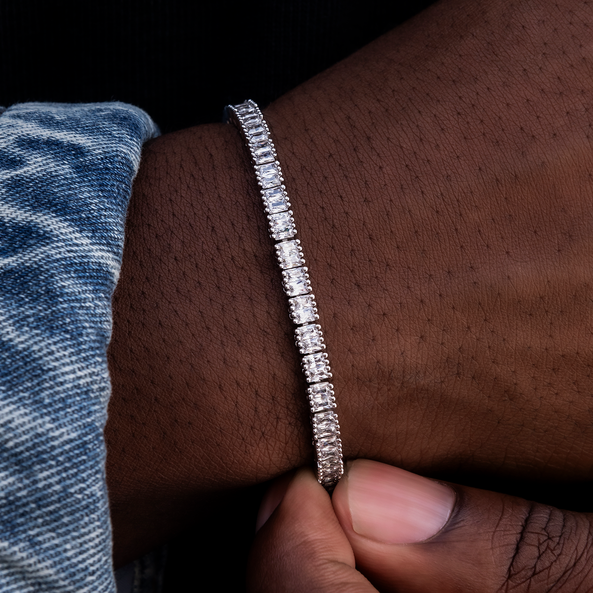 Diamond Baguette Tennis Bracelet in White Gold- 3mm