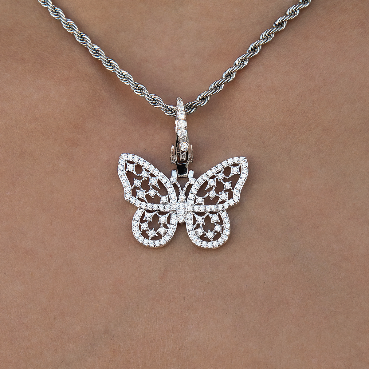 Diamond Butterfly Clip On Pendant