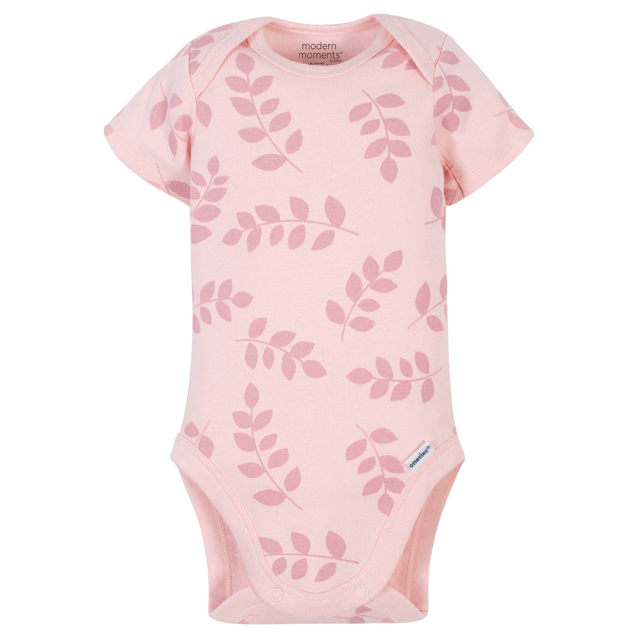 Baby Girls Pink Leaves Short Sleeve Onesies Bodysuit