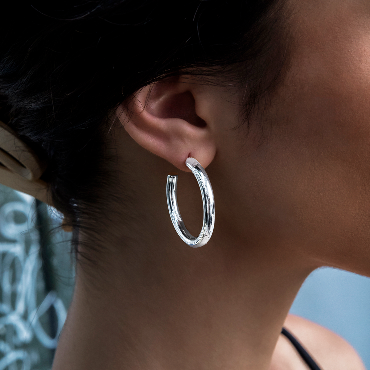 Tube Hoop Earrings in White Gold