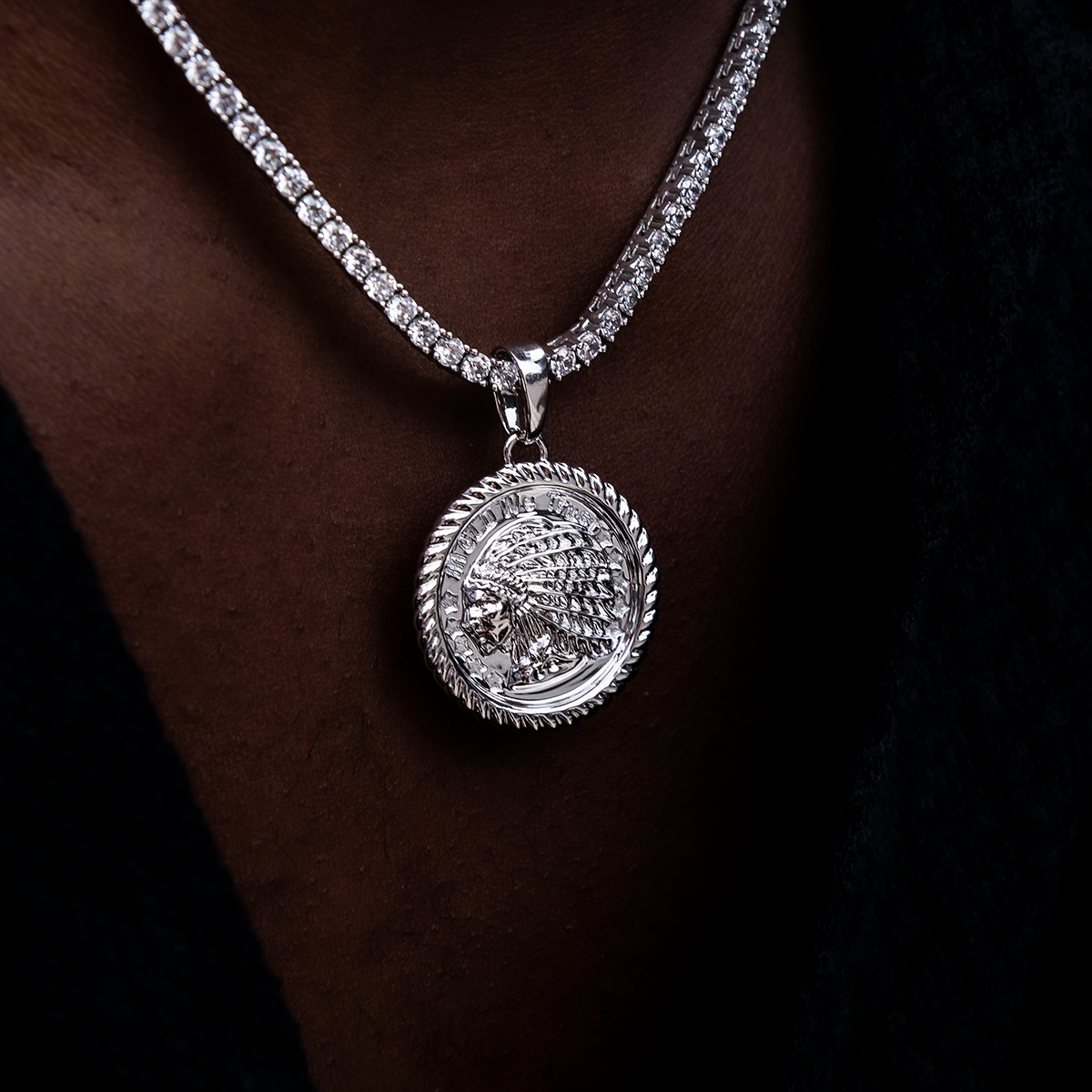 GLD Chief Coin Pendant in White Gold