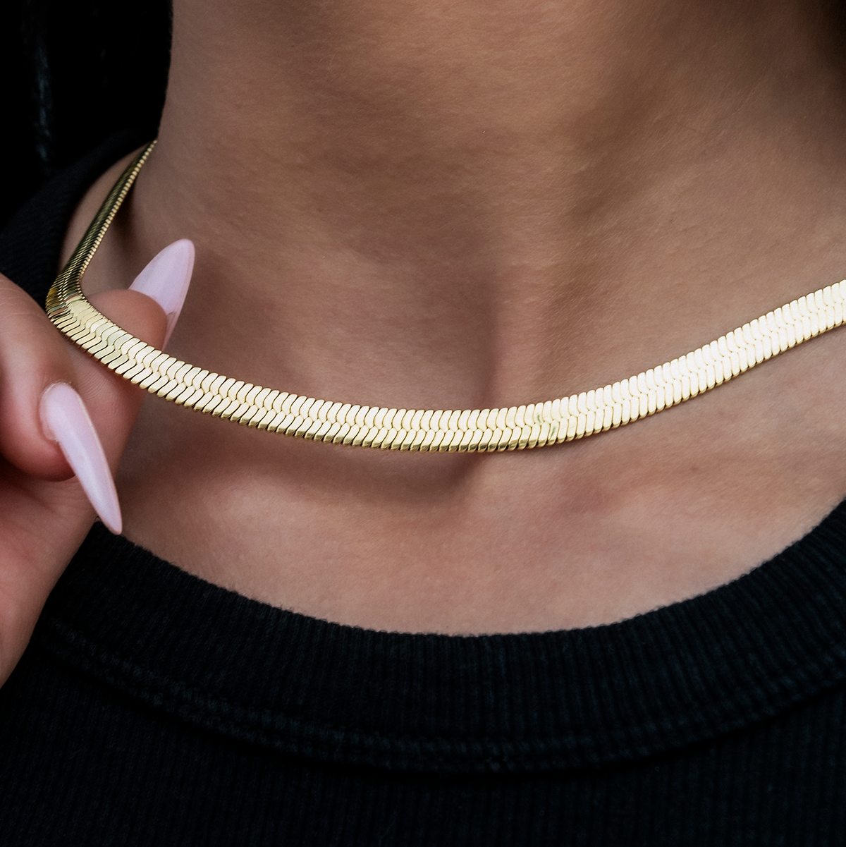 Herringbone Necklace in Yellow Gold- 6mm