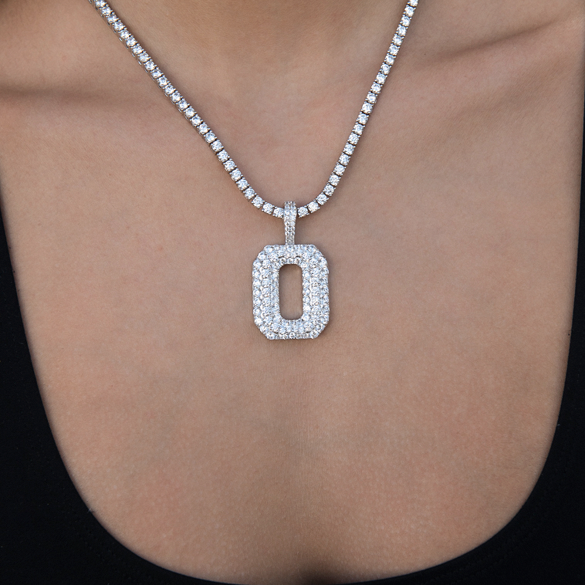 Pave Number Pendants in White Gold