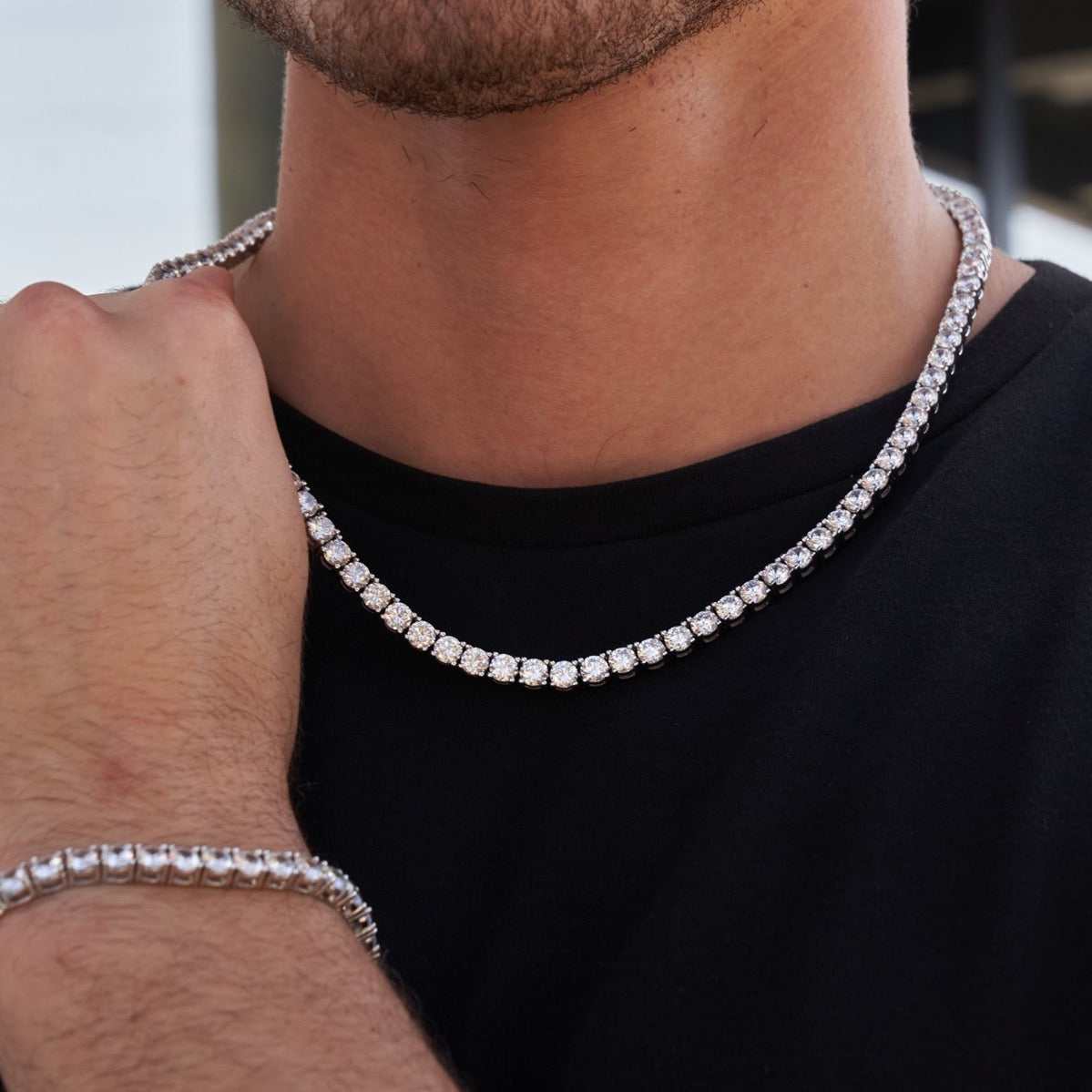 Diamond Tennis Chain + Bracelet Bundle in White Gold- 5mm