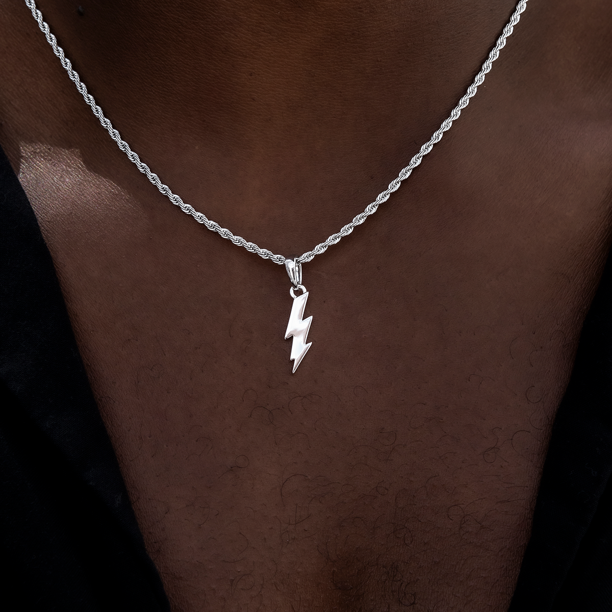 Micro Lightning Bolt Pendant in White Gold