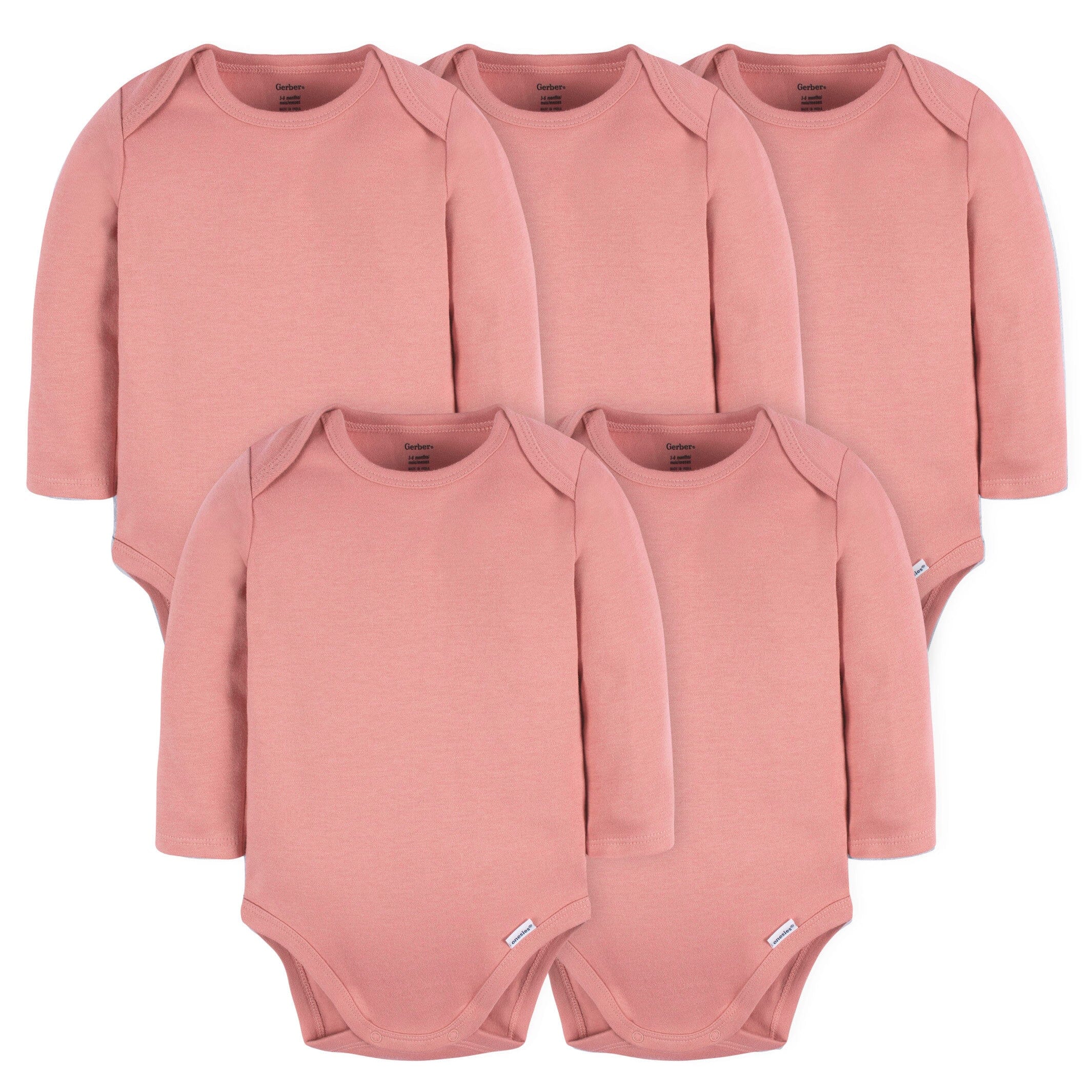 5-Pack Baby Mauve Pink Premium Long Sleeve Onesies Bodysuits