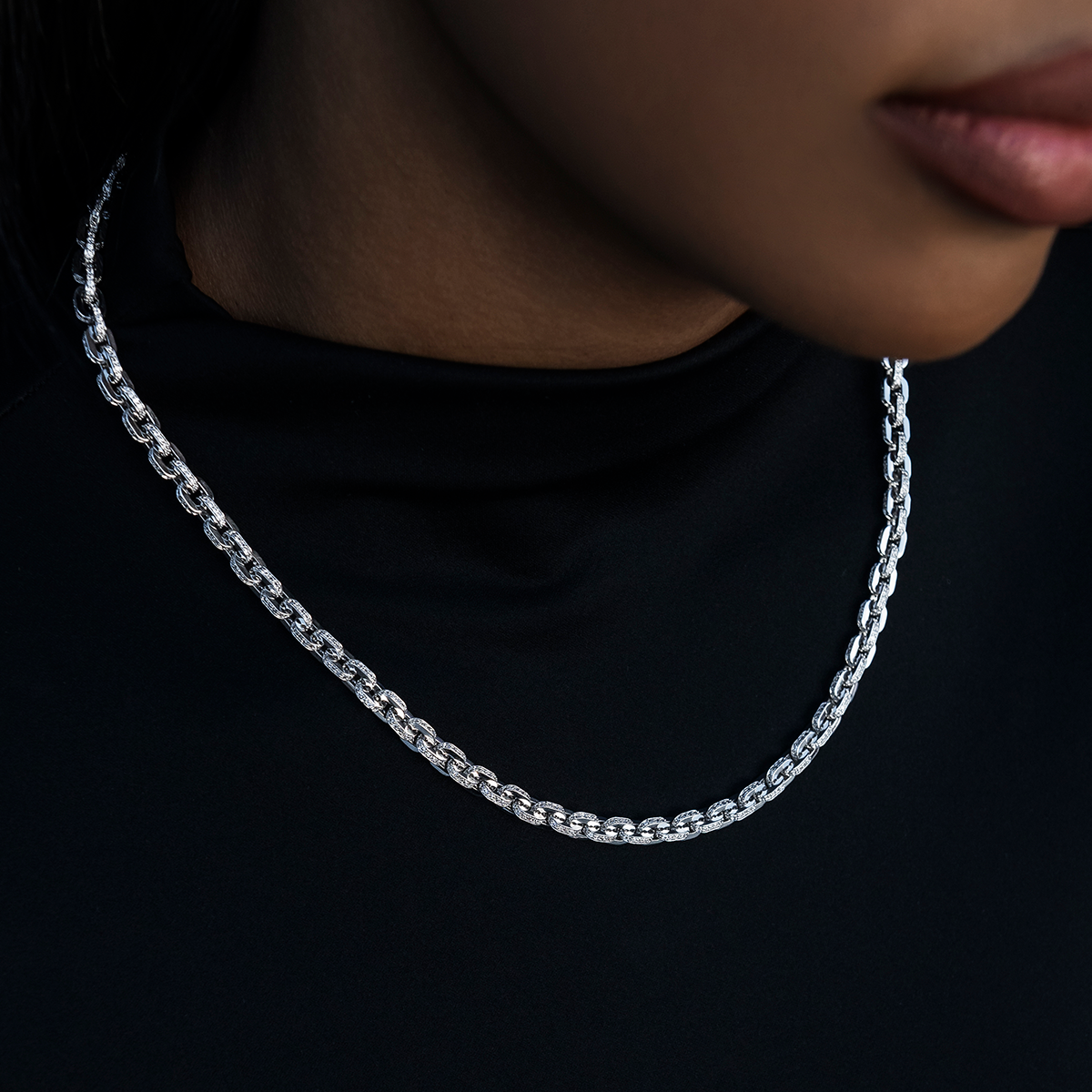 Iced Box Necklace in White Gold