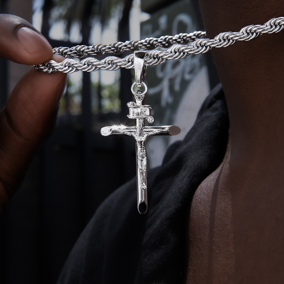 Large Crucifix Pendant in White Gold