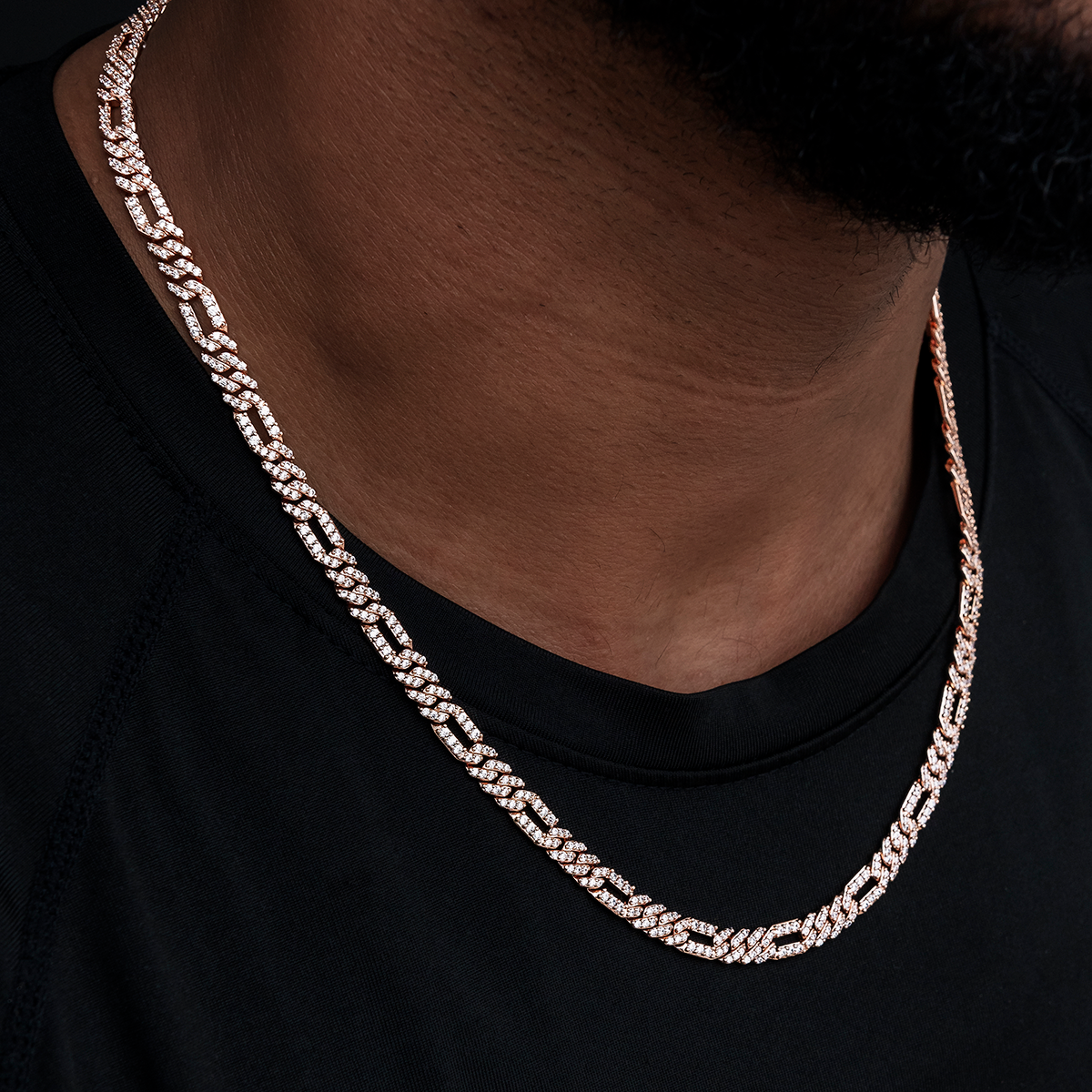 Diamond Figaro Chain in Rose Gold- 6mm