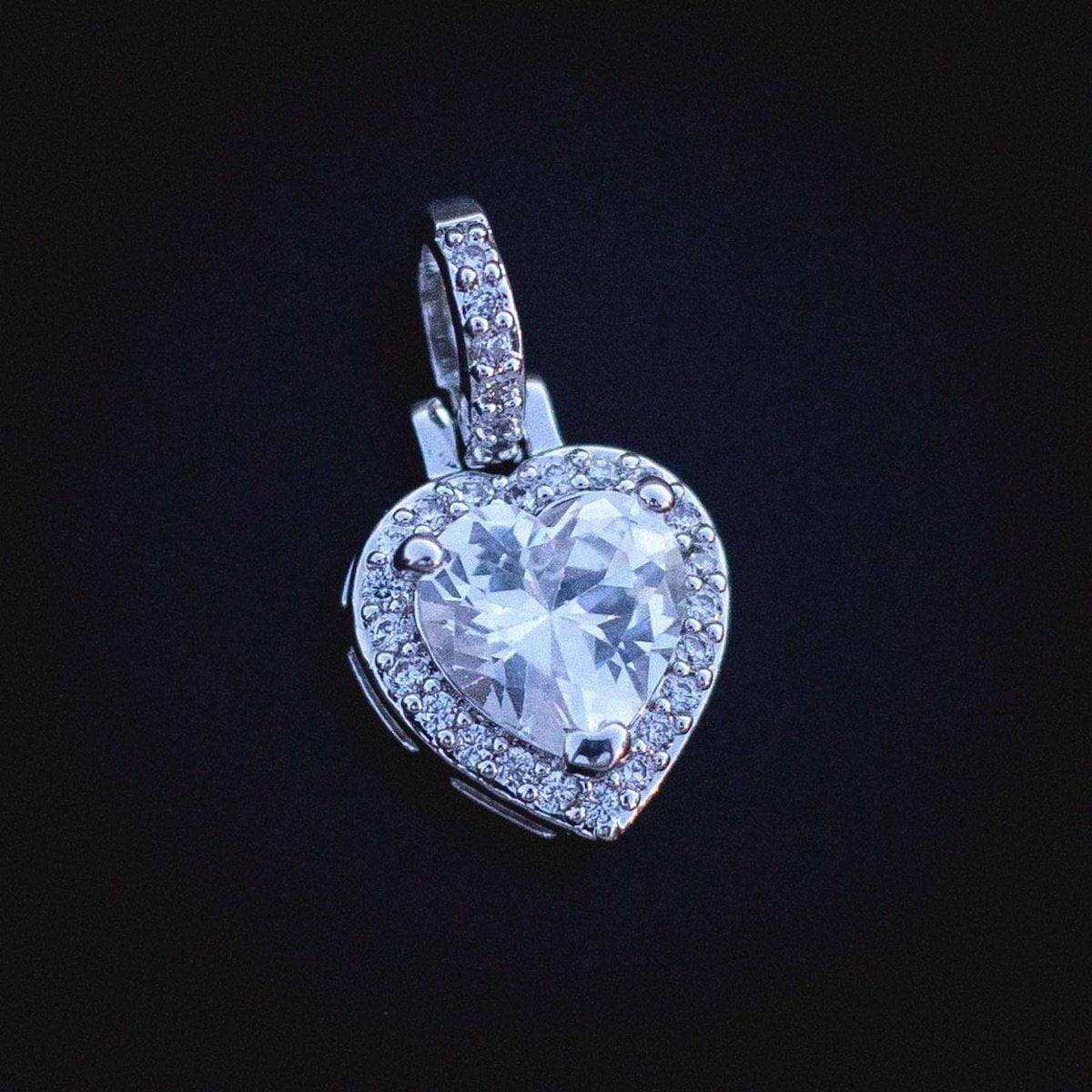 Micro Iced Diamond Heart Pendant in White Gold