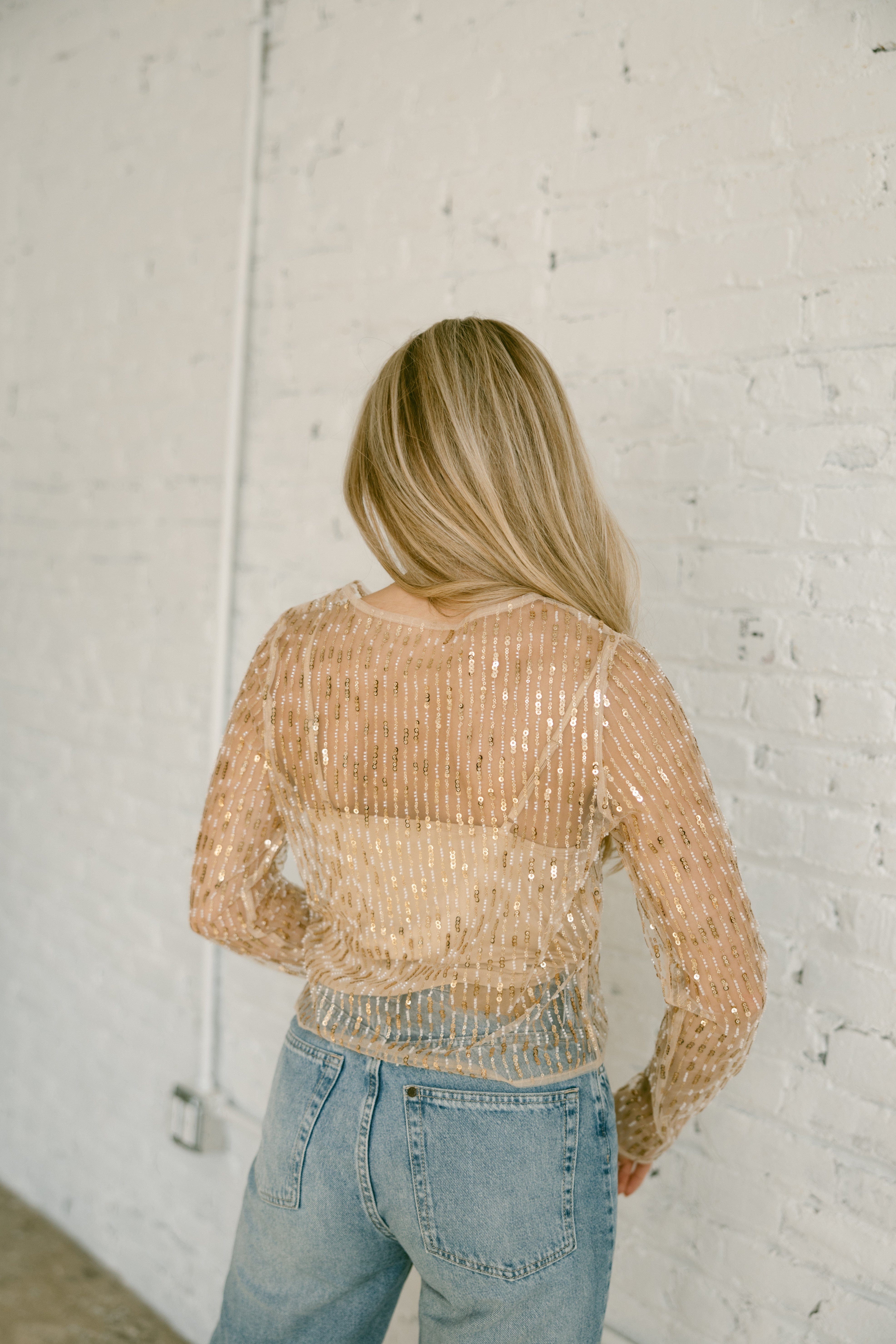 Gold Beaded Mesh Top