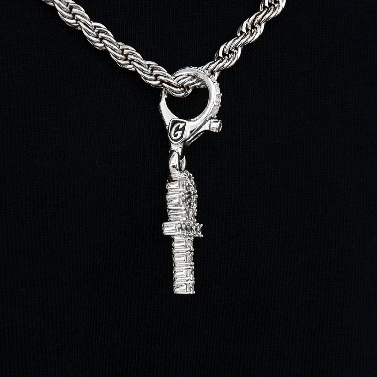 Micro Ankh Cross Clip On Pendant in White Gold