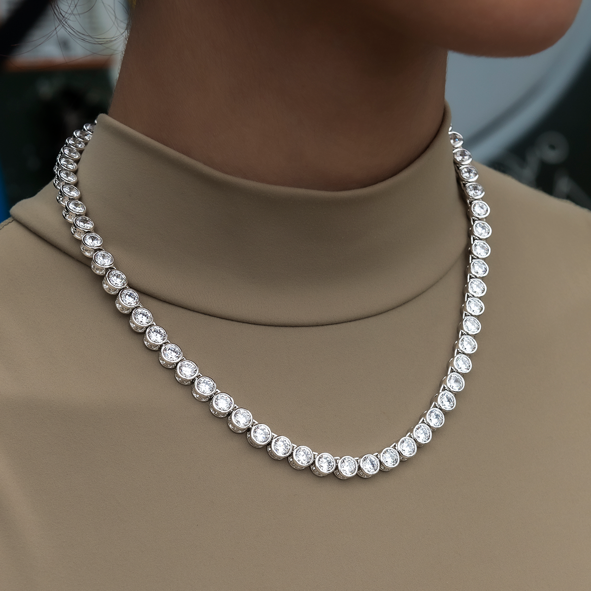 Bezel Tennis Necklace in White Gold- 5mm