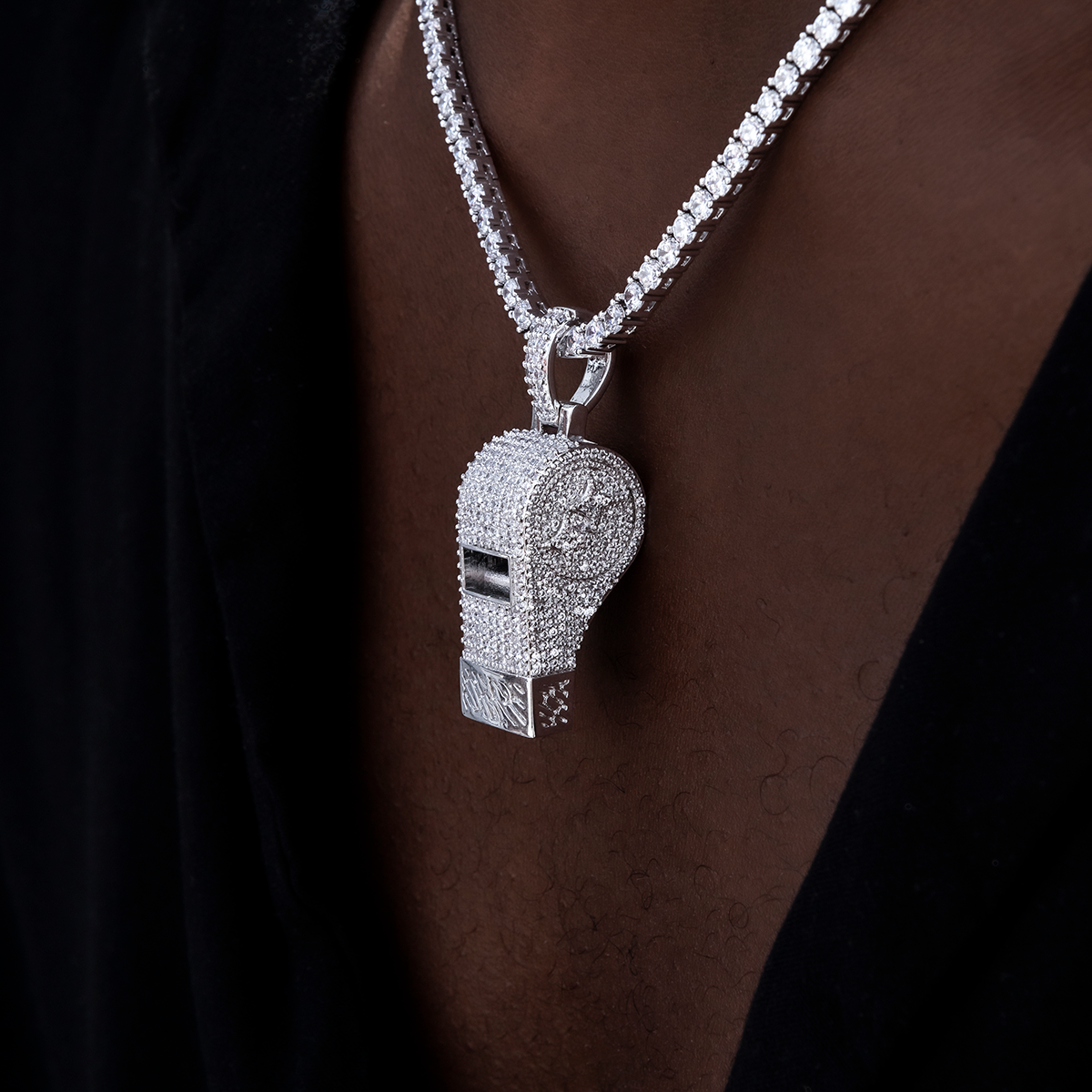 Large Whistle Pendant in White Gold