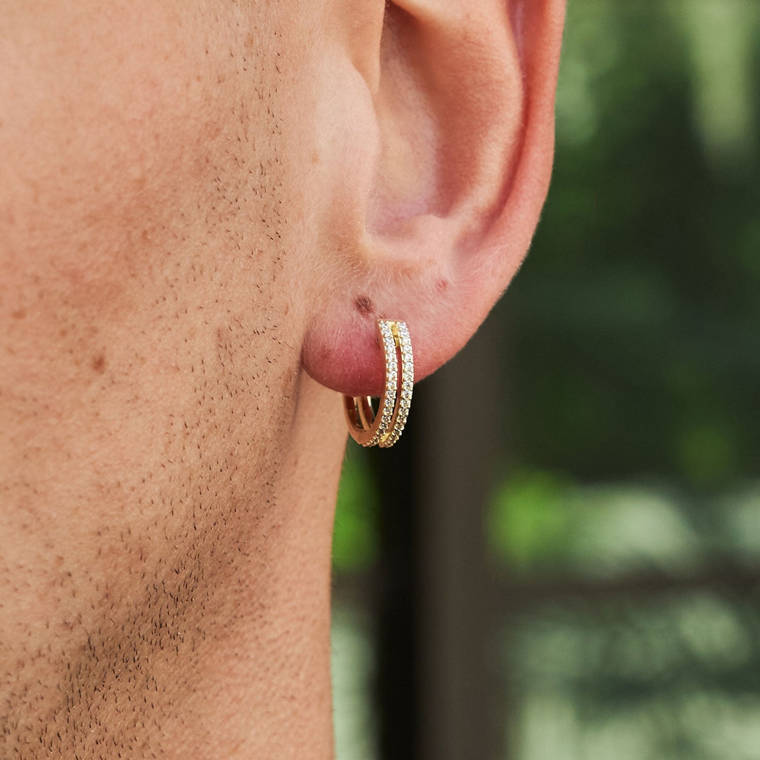 Split Iced Huggie Hoop Earrings in Yellow Gold