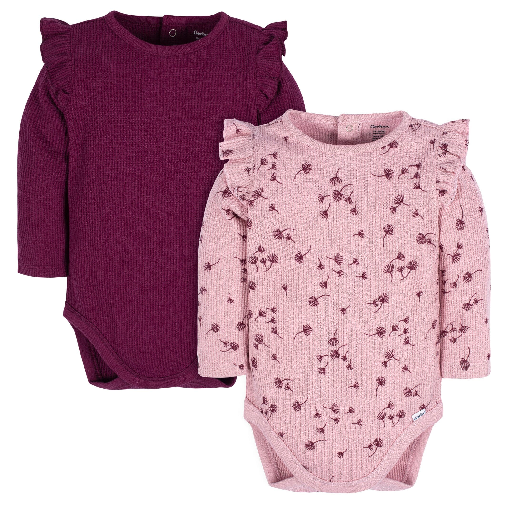 2-Pack Baby Girls Dandelions Long Sleeve Onesies Bodysuits