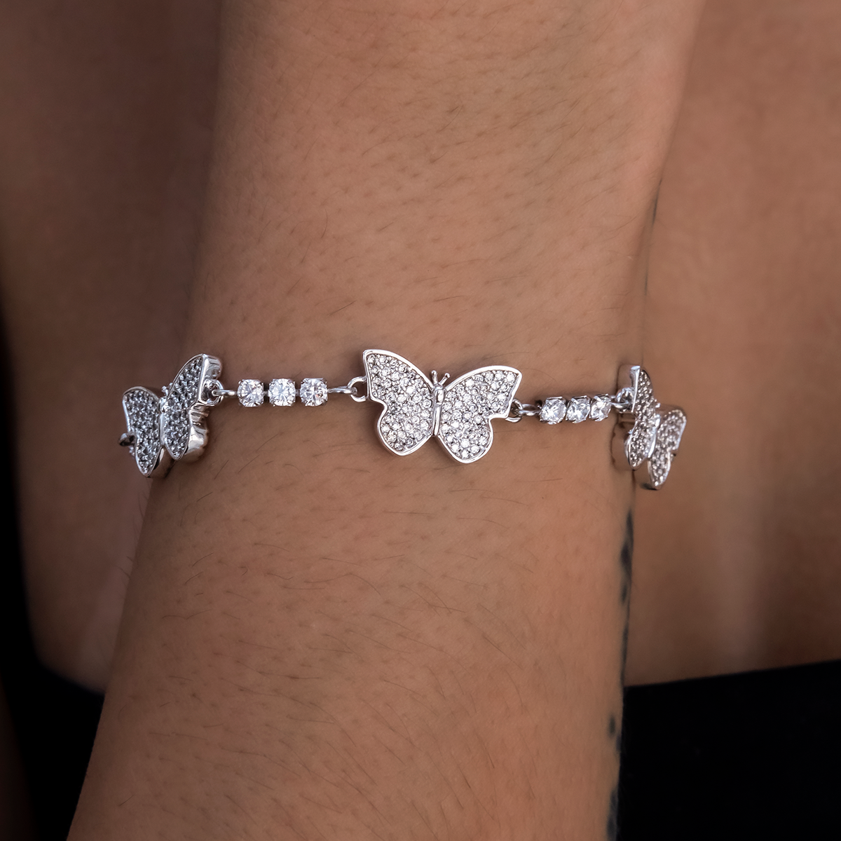 Micro Tennis Butterfly Bracelet in White Gold