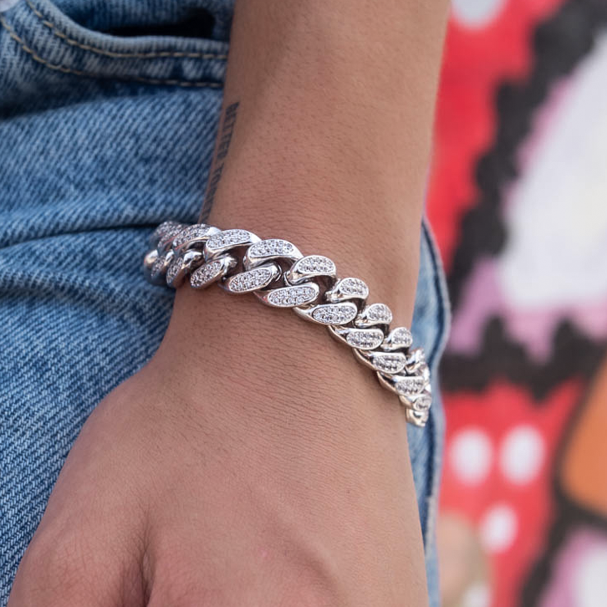 Diamond Cuban Link Bracelet in White Gold - 12mm