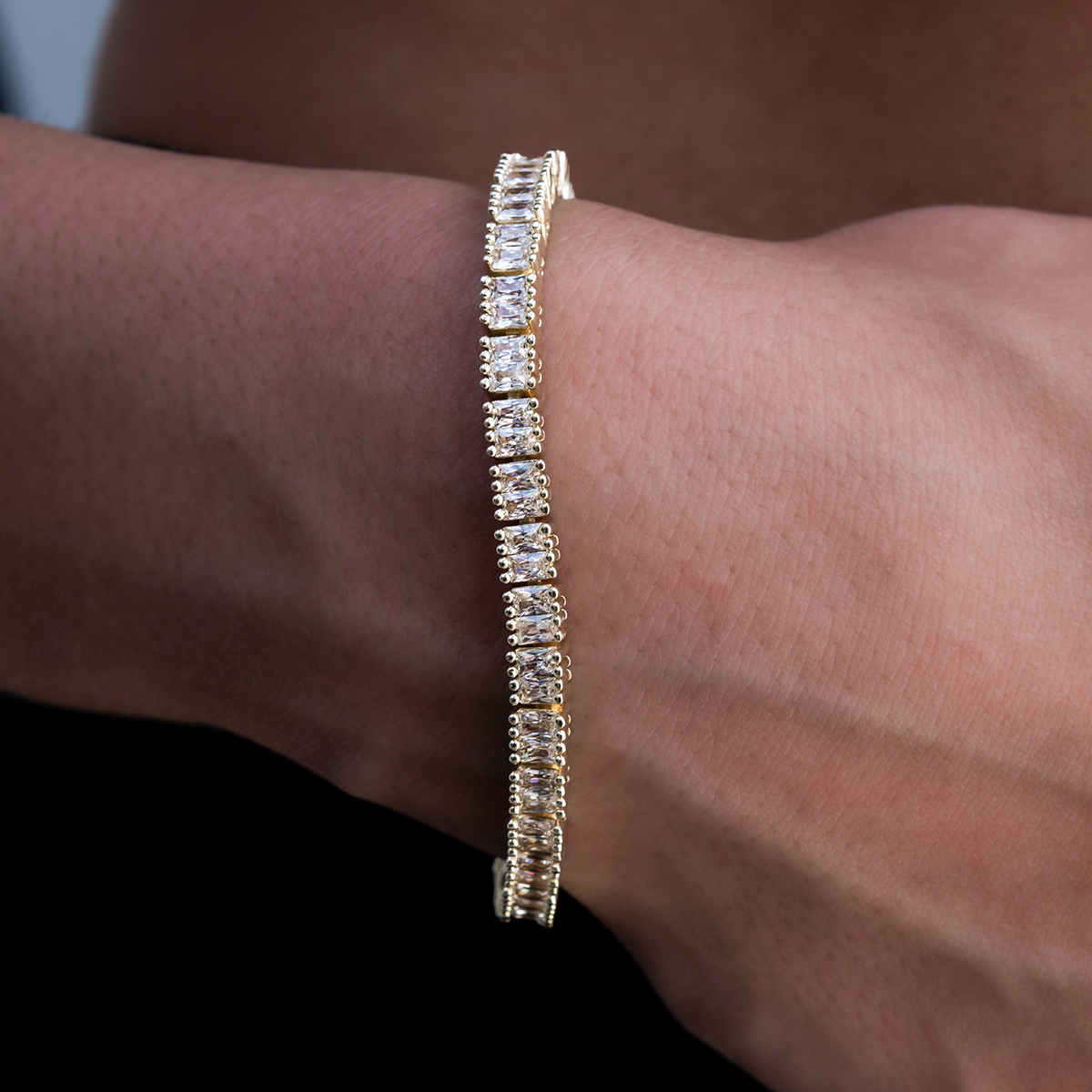 Diamond Baguette Tennis Bracelet in Yellow Gold- 3mm