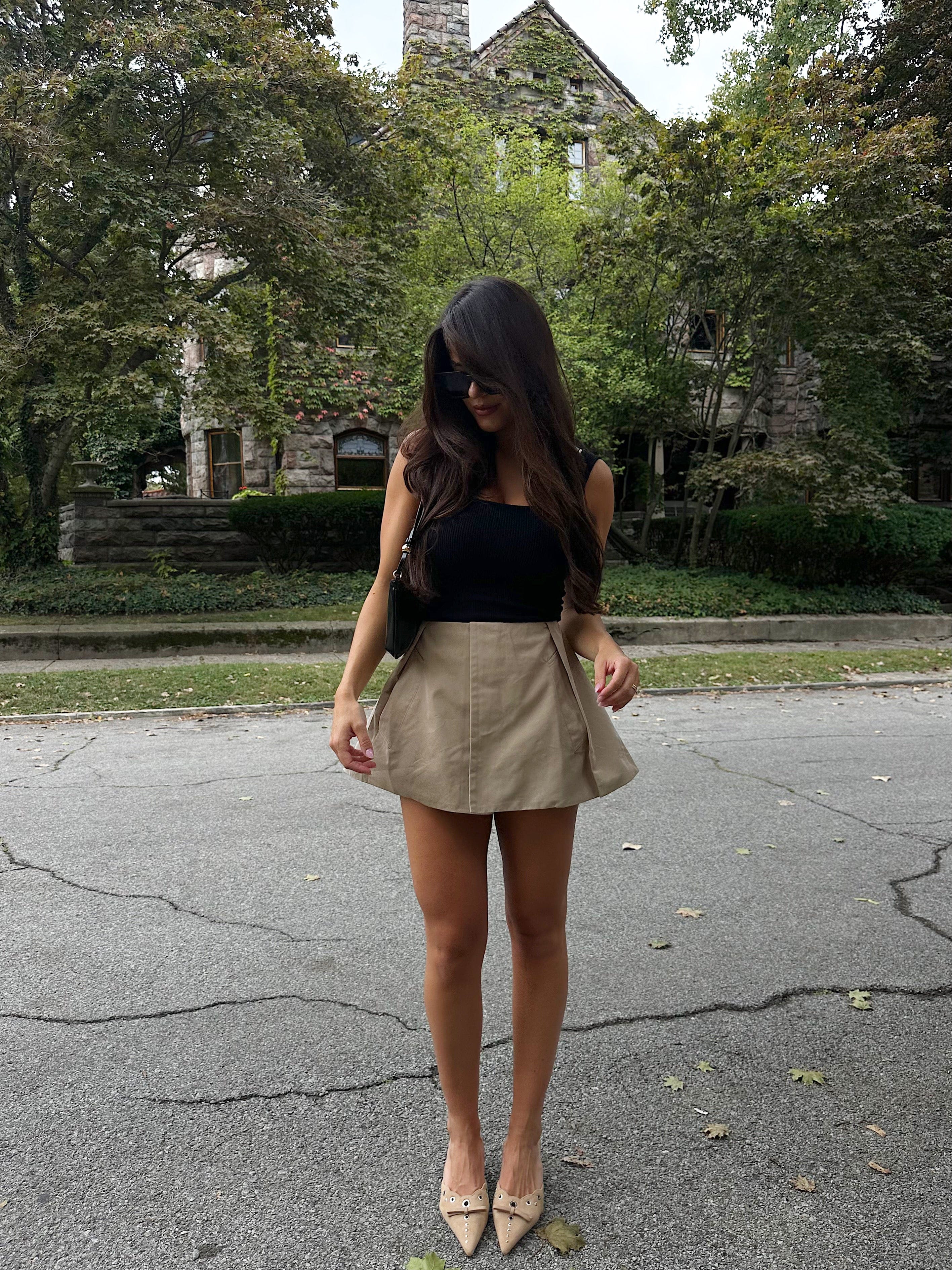 Pleated Cotton Skort