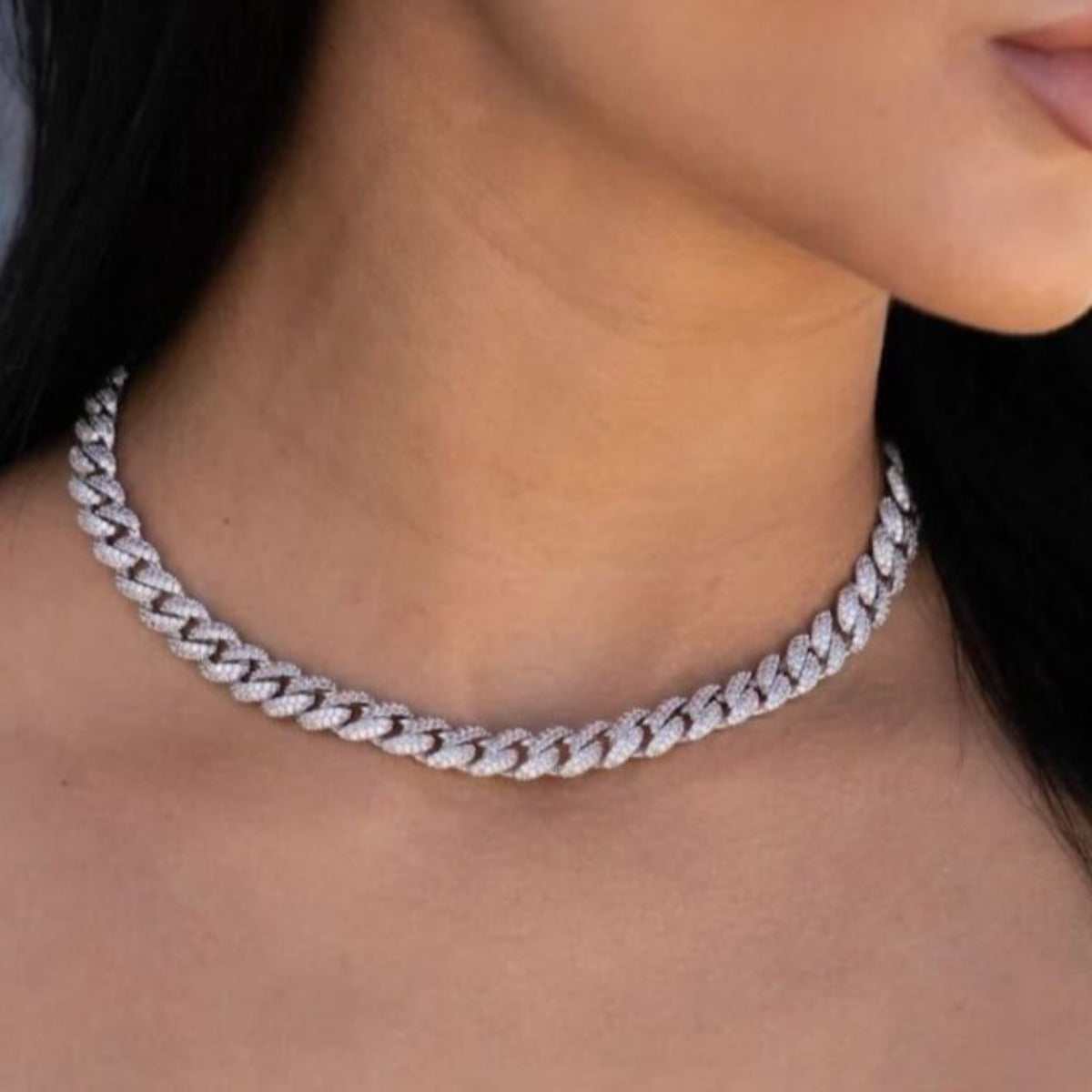 Diamond Cuban Necklace in White Gold - 8.5mm