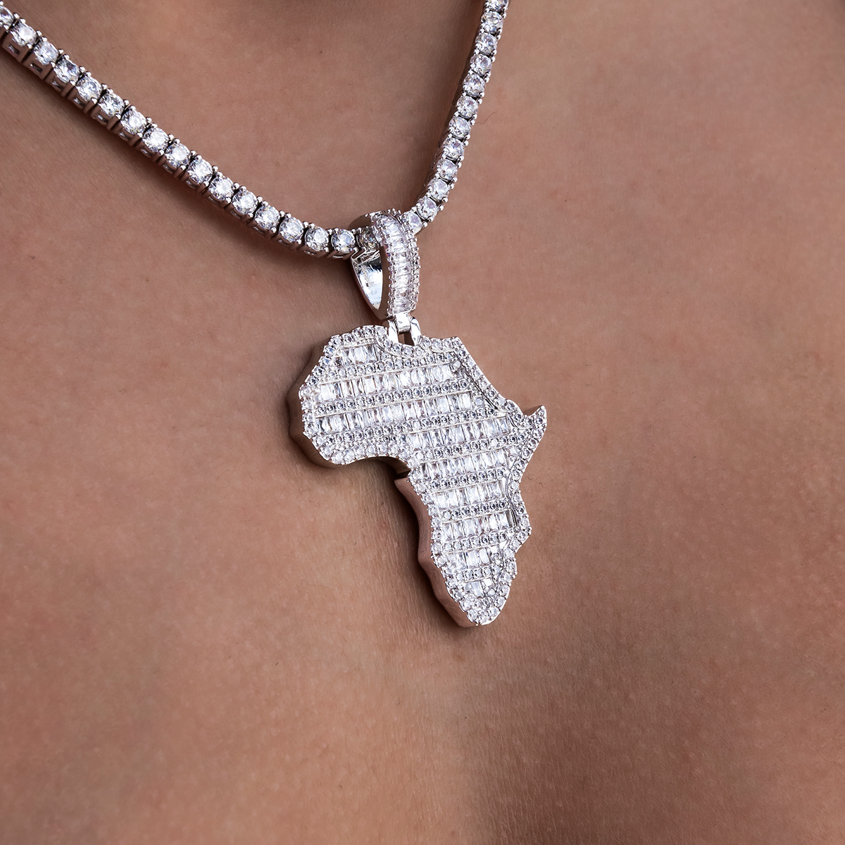 Iced Baguette Africa Pendant