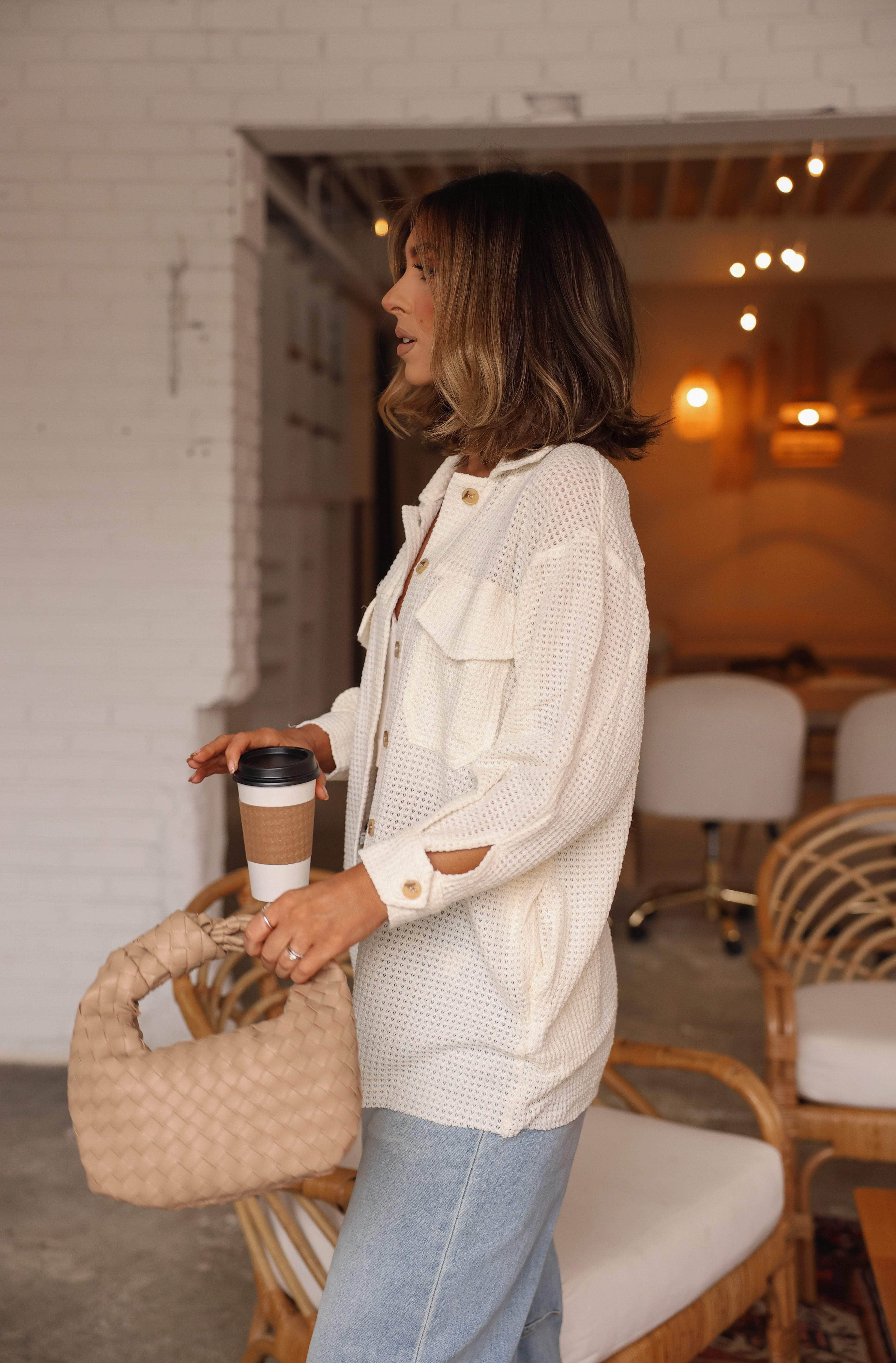 Waffle Knit Button Down