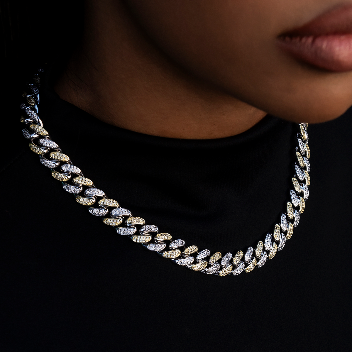 Diamond Cuban Link Chain in White/Yellow Gold- 12mm