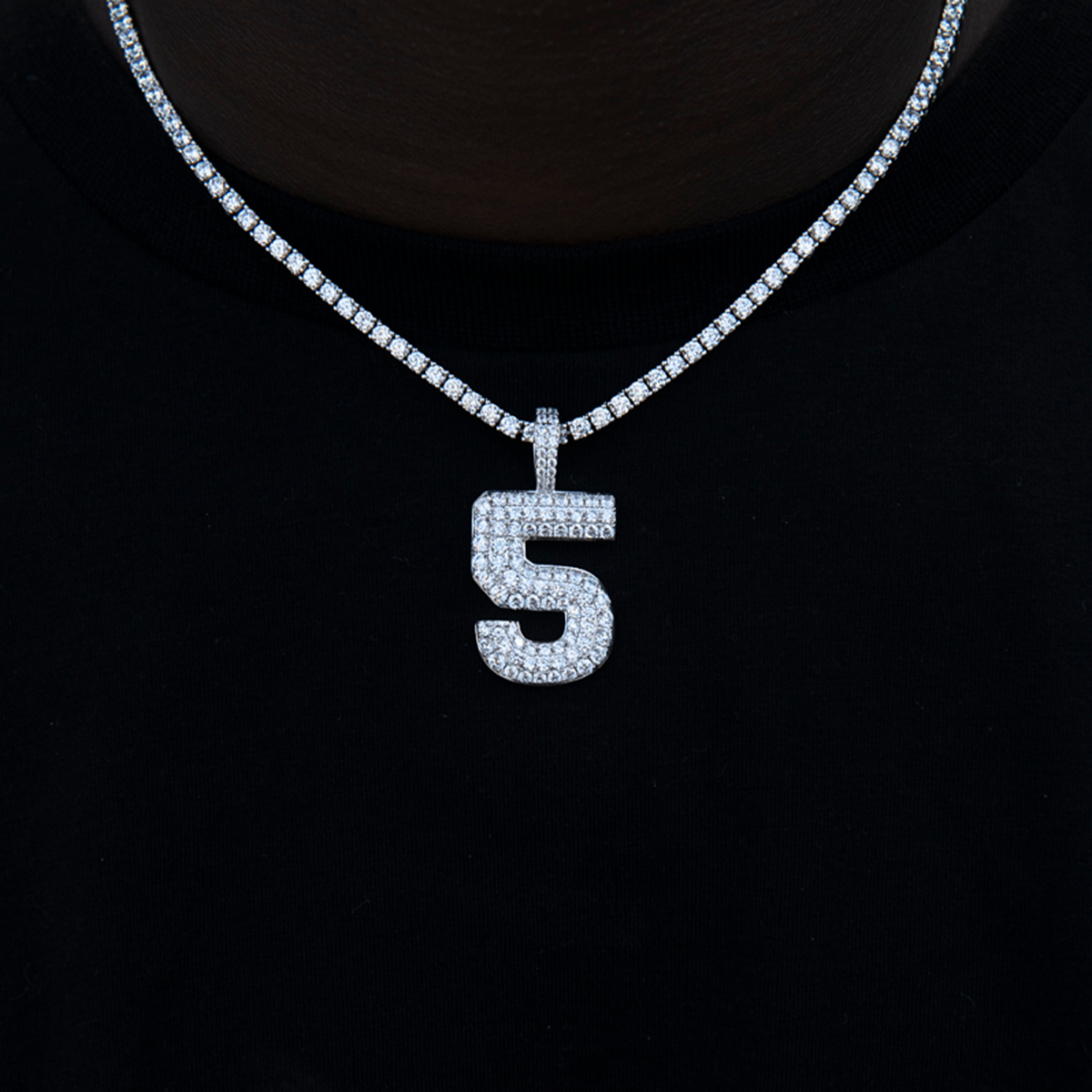 Pave Number Pendants in White Gold