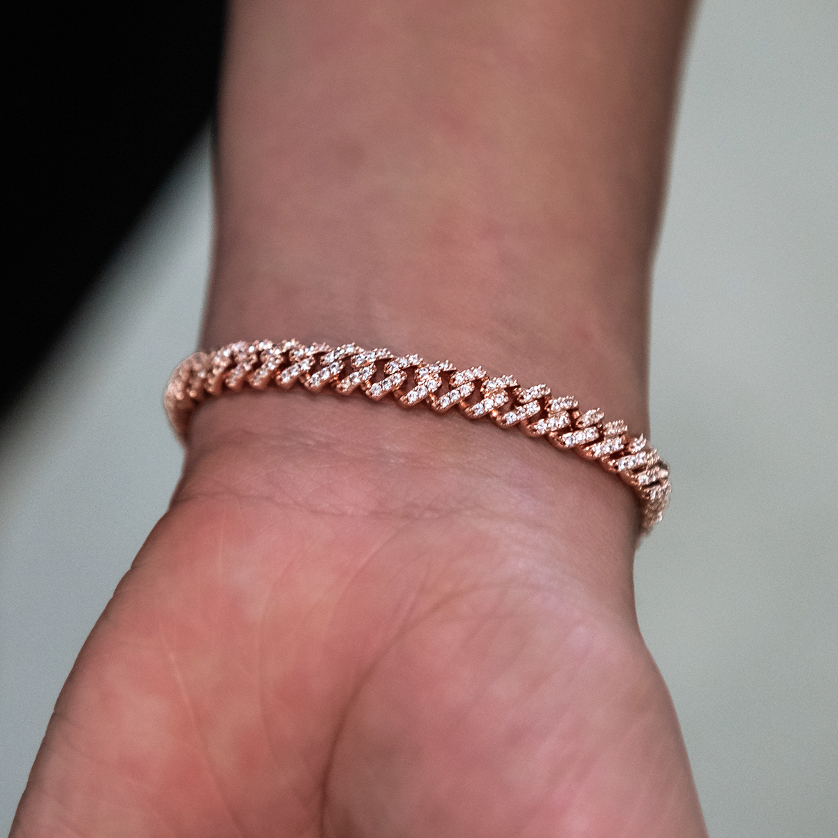 Iced Handcuff Diamond Prong Cuban Bracelet in Rose Gold