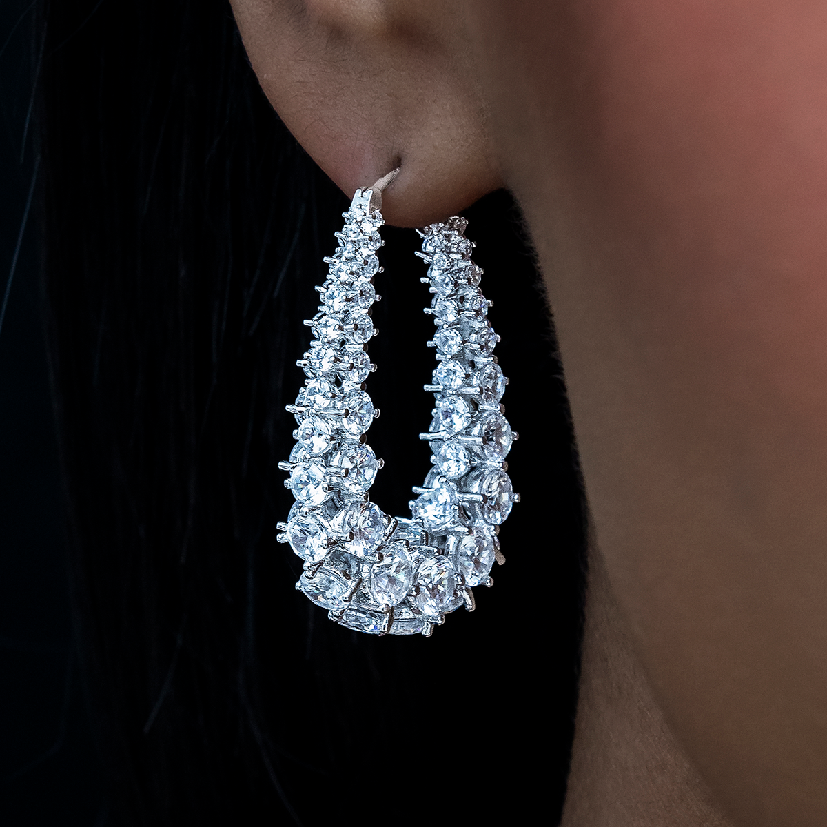 Multi Diamond Teardrop Earrings in White Gold