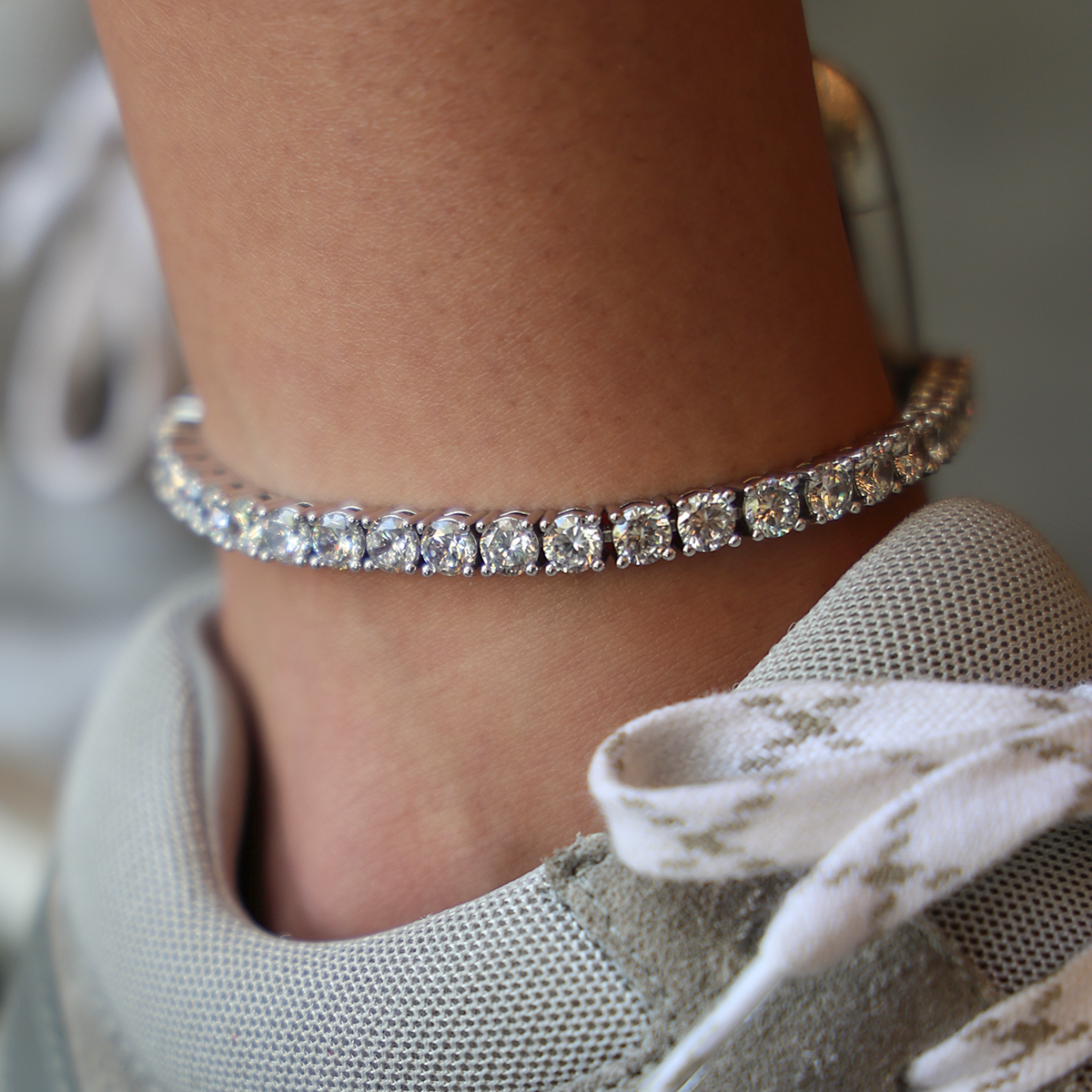 Diamond Tennis Anklet in White Gold- 5mm