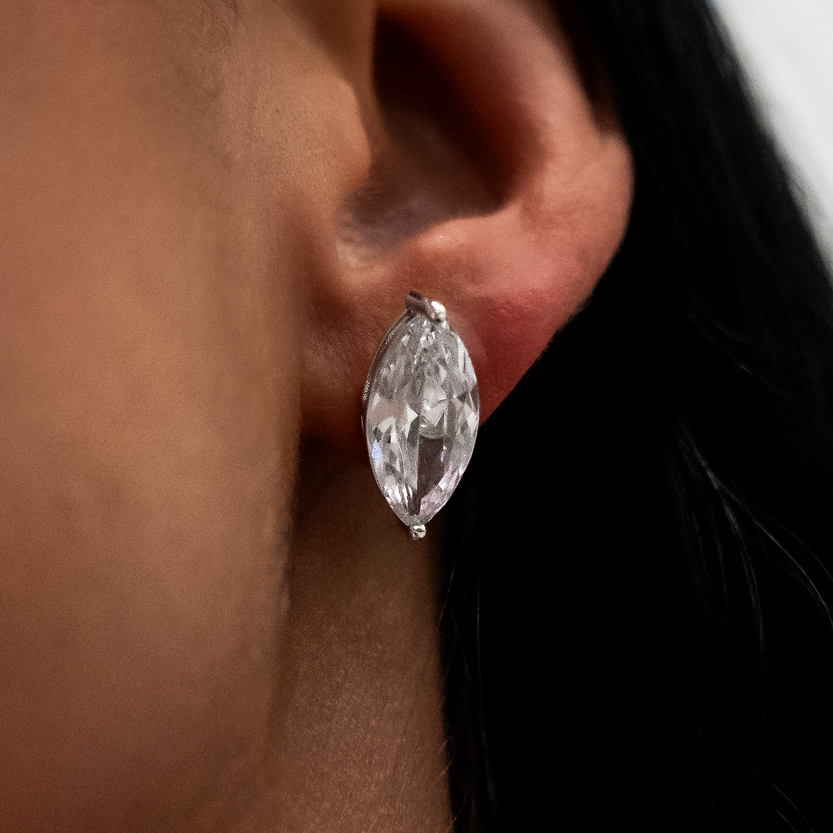 8mm Marquise Cut Diamond Stud Earrings in White Gold