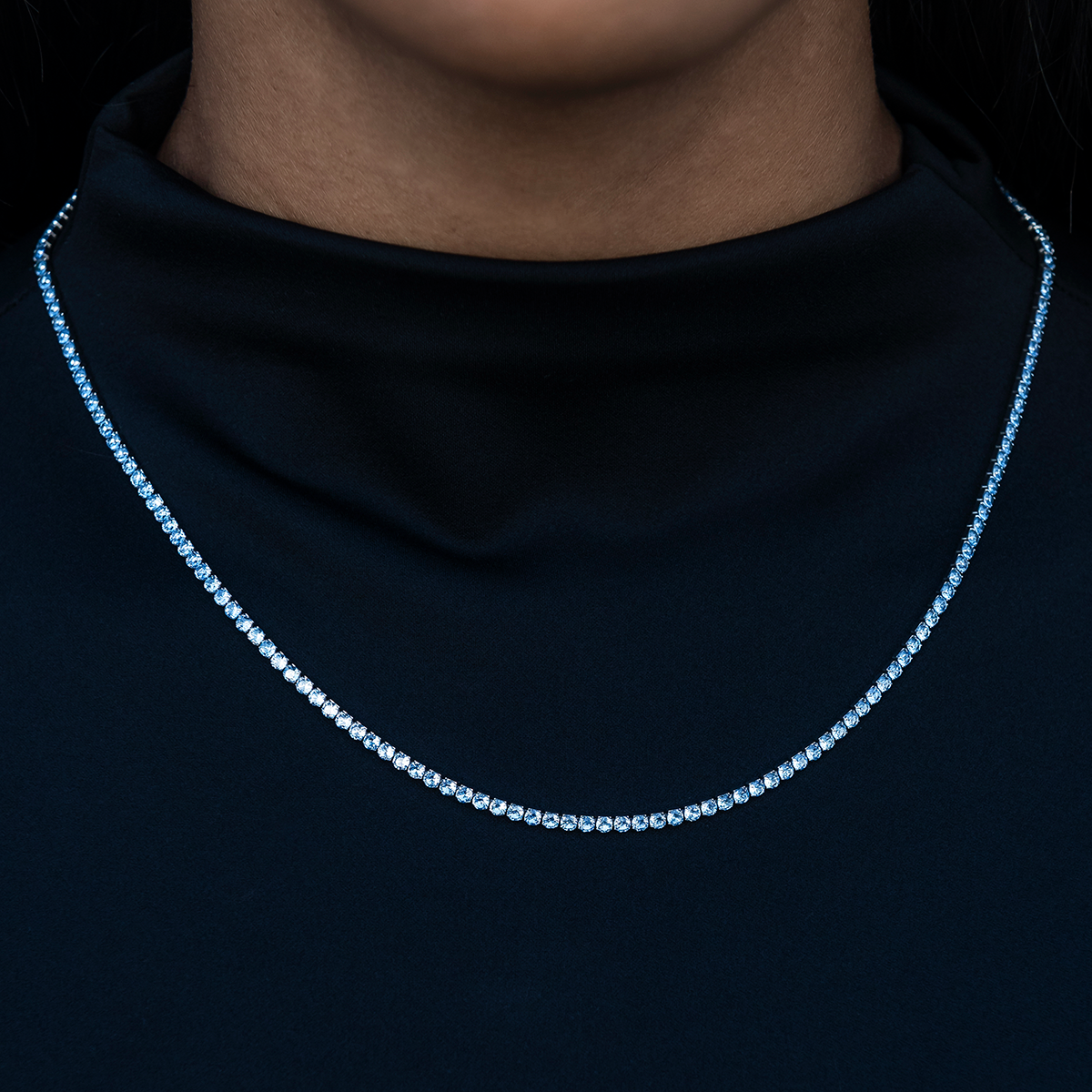 Blue Topaz Diamond Micro Tennis Necklace